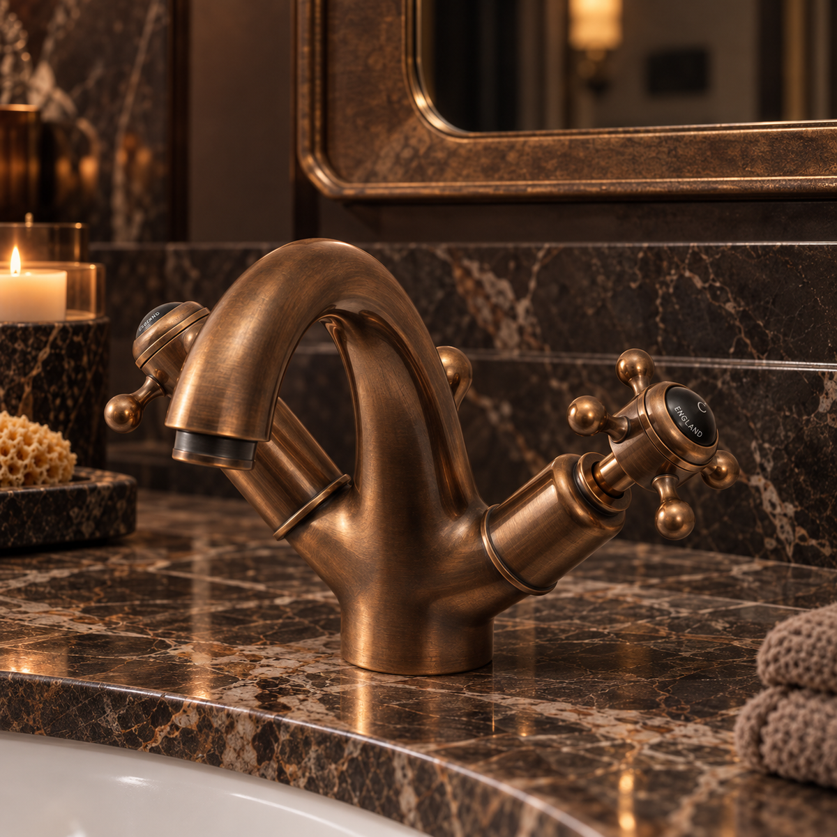 Hanover Black Ceramic Cross Handle High Neck Single Hole Bathroom Sink Faucet - Rutland London (USA)