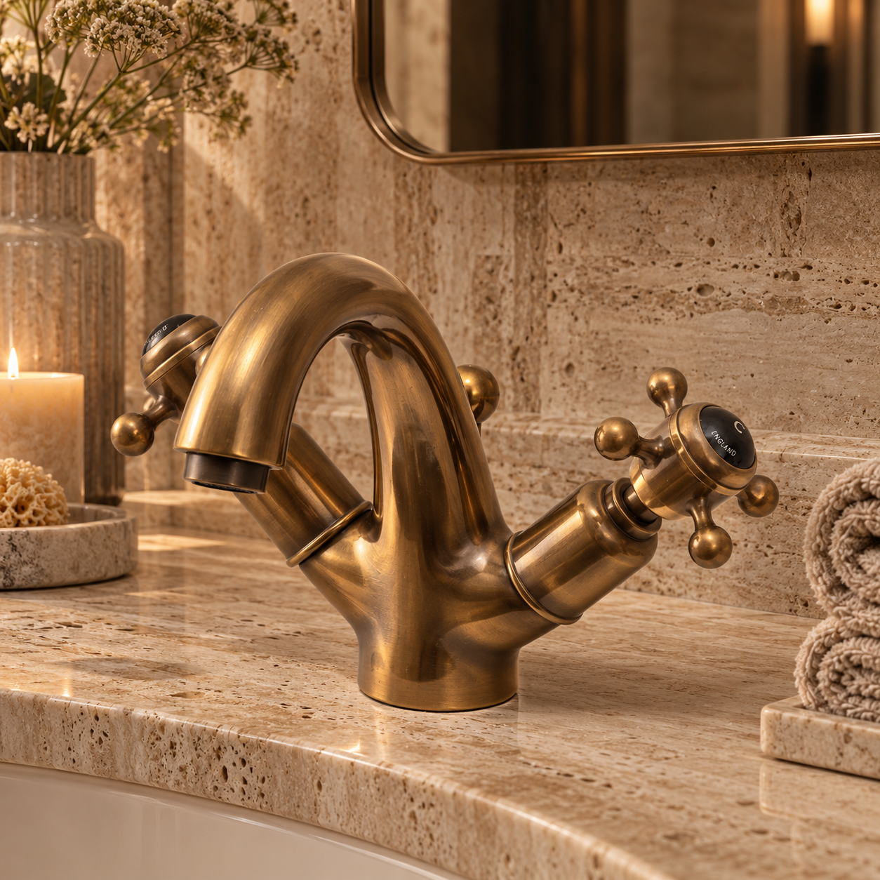 Hanover Black Ceramic Cross Handle High Neck Single Hole Bathroom Sink Faucet - Rutland London (USA)