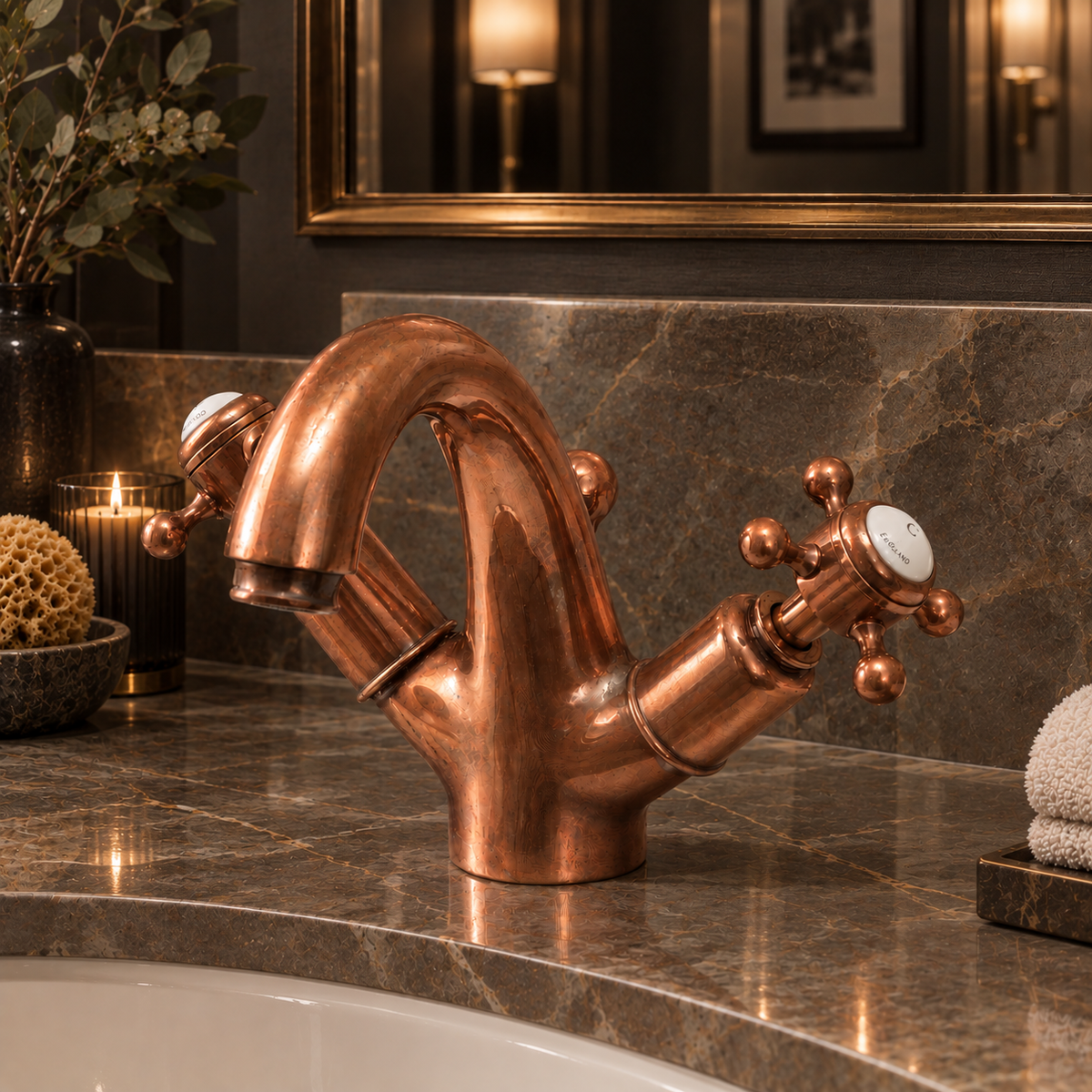 Hanover White Ceramic Cross Handle High Neck Single Hole Bathroom Sink Faucet - Rutland London (USA)
