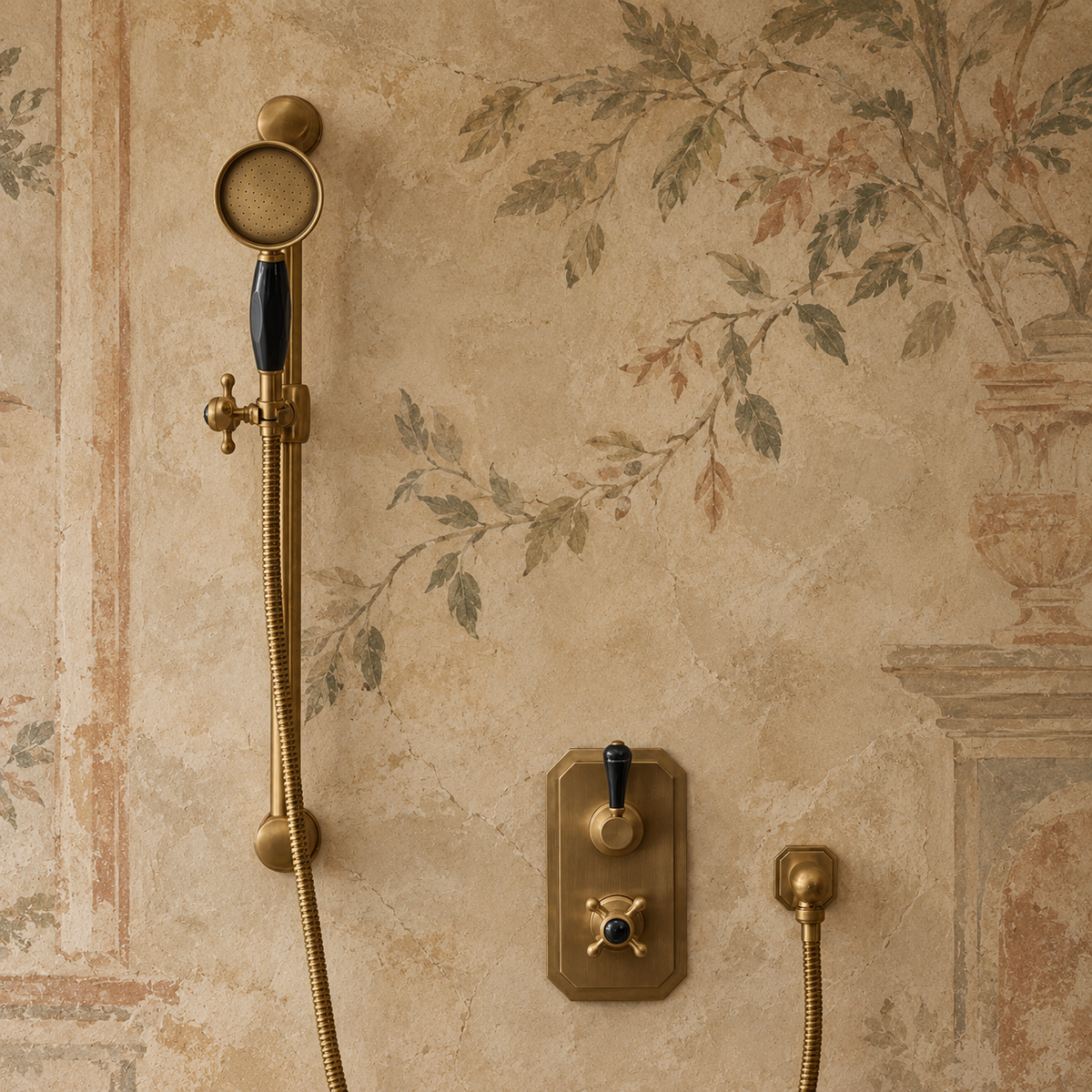 Highbury Black Ceramic Lever & Cleaver Telephone Handset Concealed Thermostatic Shower Set - Rutland London (USA)