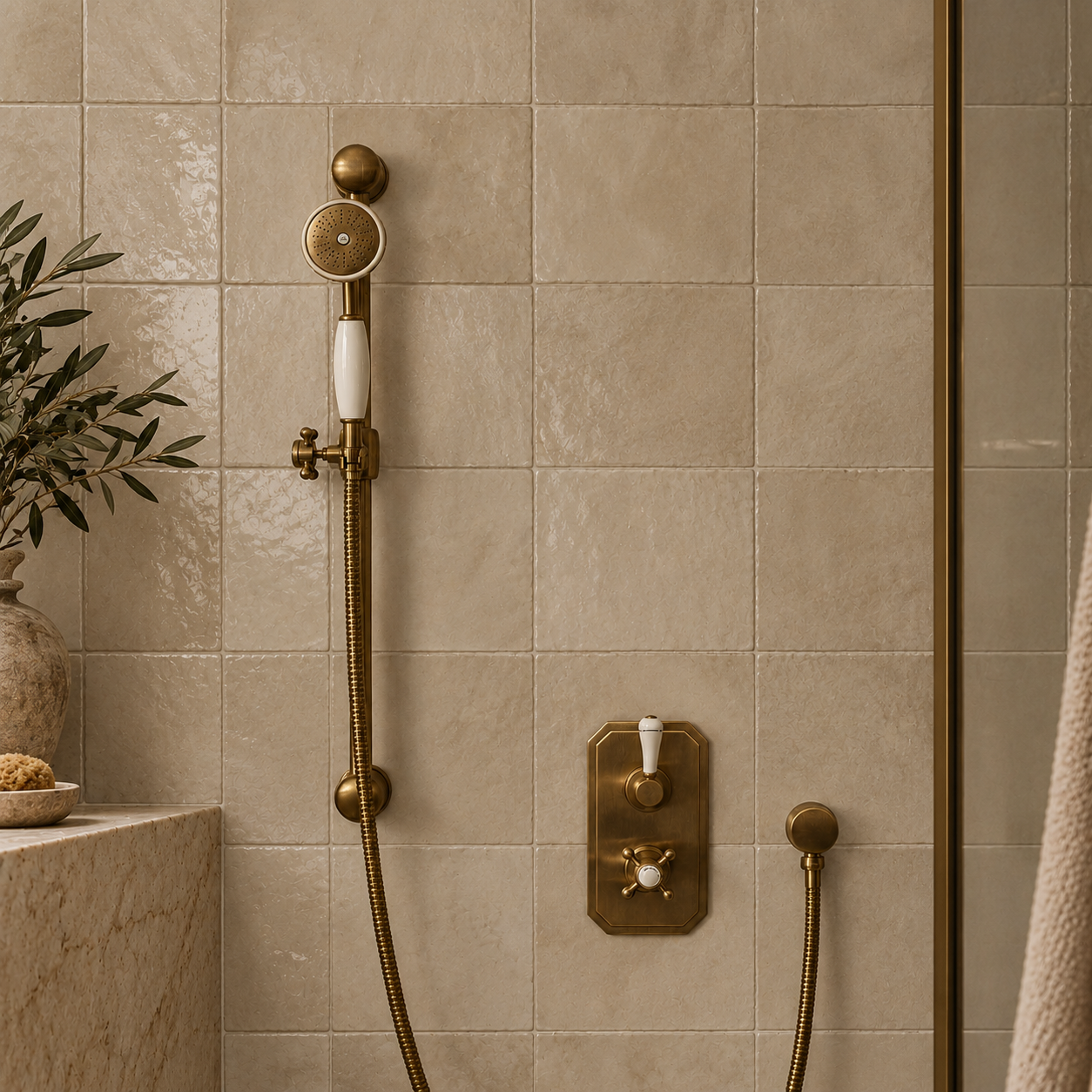 Highbury White Ceramic Lever & Cleaver Telephone Handset Concealed Thermostatic Shower Set - Rutland London (USA)