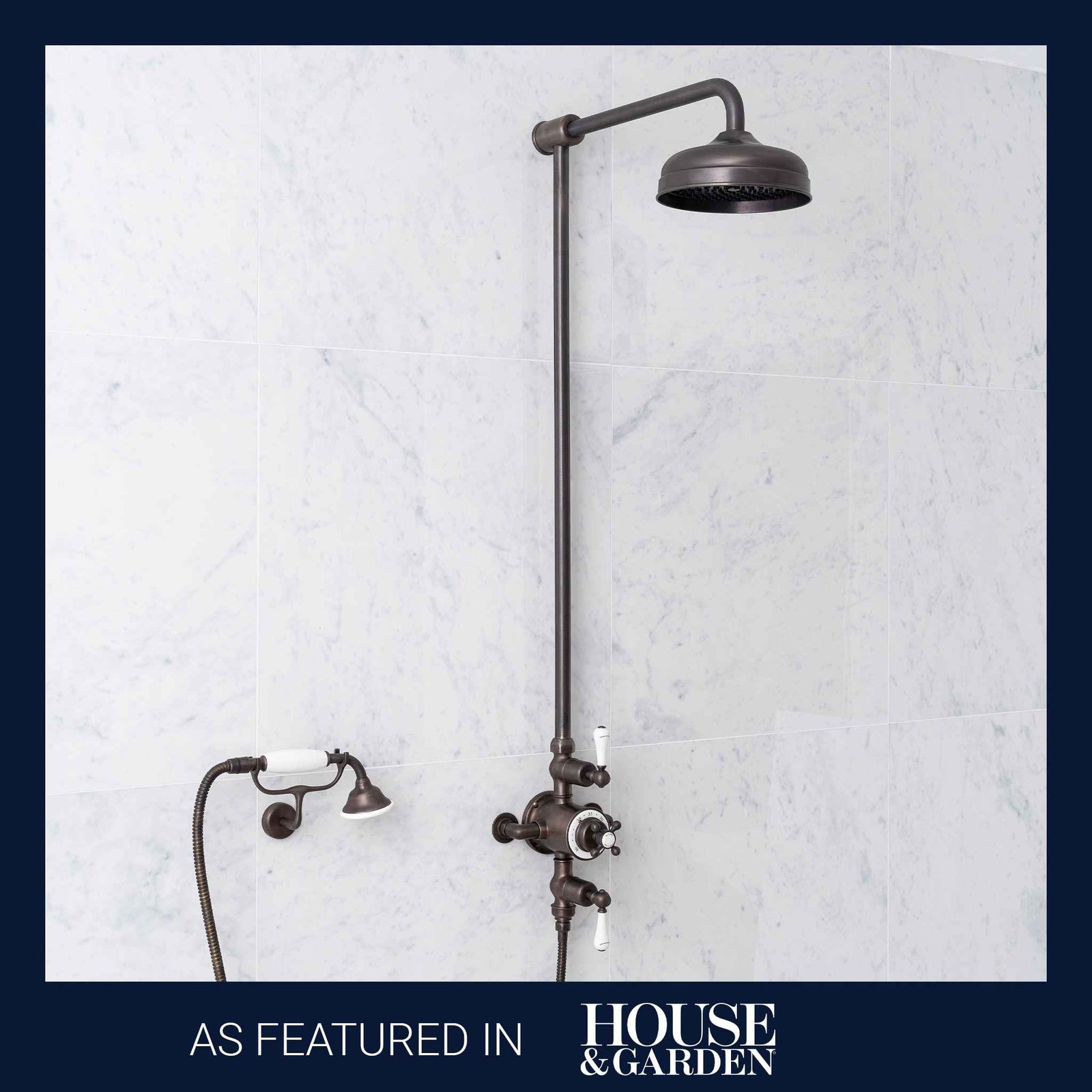 Overton White Ceramic Lever & Cleaver Telephone Handset Exposed Pipe Thermostatic Shower Set - Rutland London (USA)