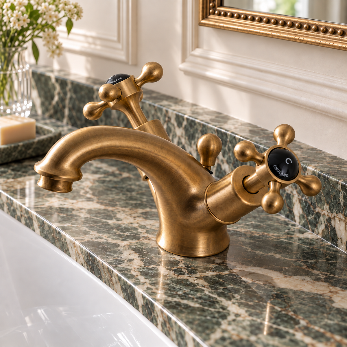 Kew Black Ceramic Cross Handle Single Hole Bathroom Sink Faucet - Rutland London (USA)