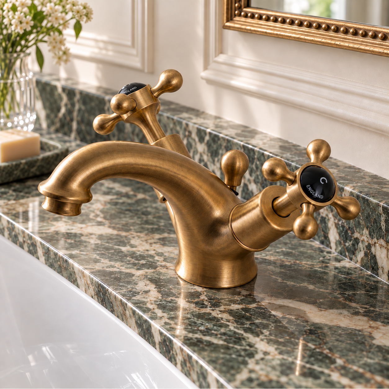 Kew Black Ceramic Cross Handle Single Hole Bathroom Sink Faucet - Rutland London (USA)
