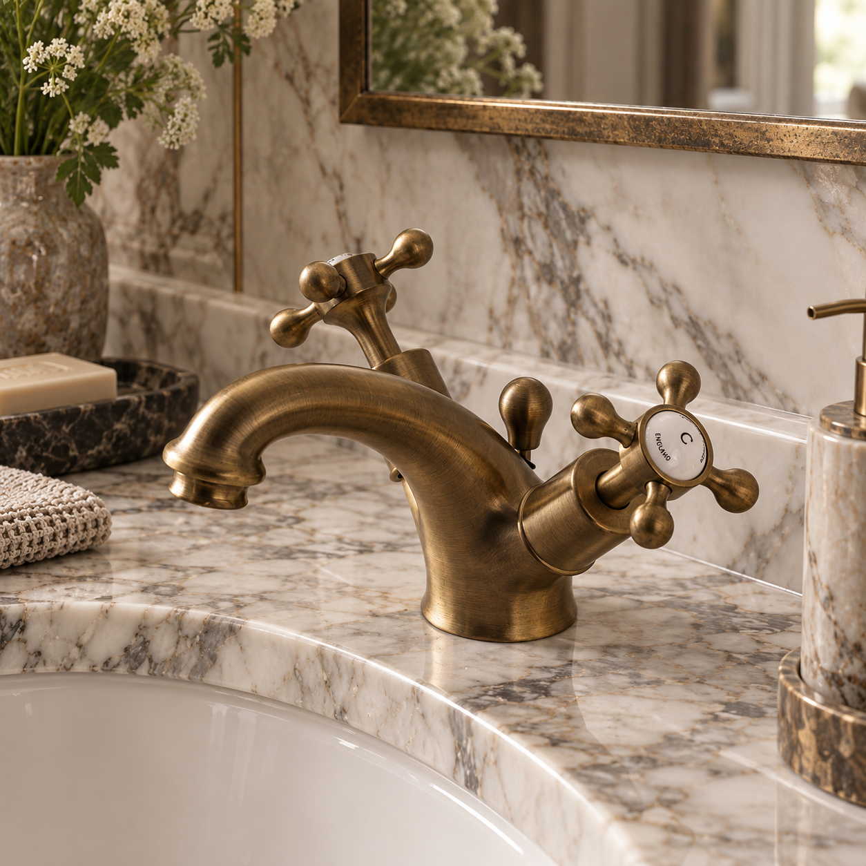 Kew White Ceramic Cross Handle Single Hole Bathroom Sink Faucet - Rutland London (USA)