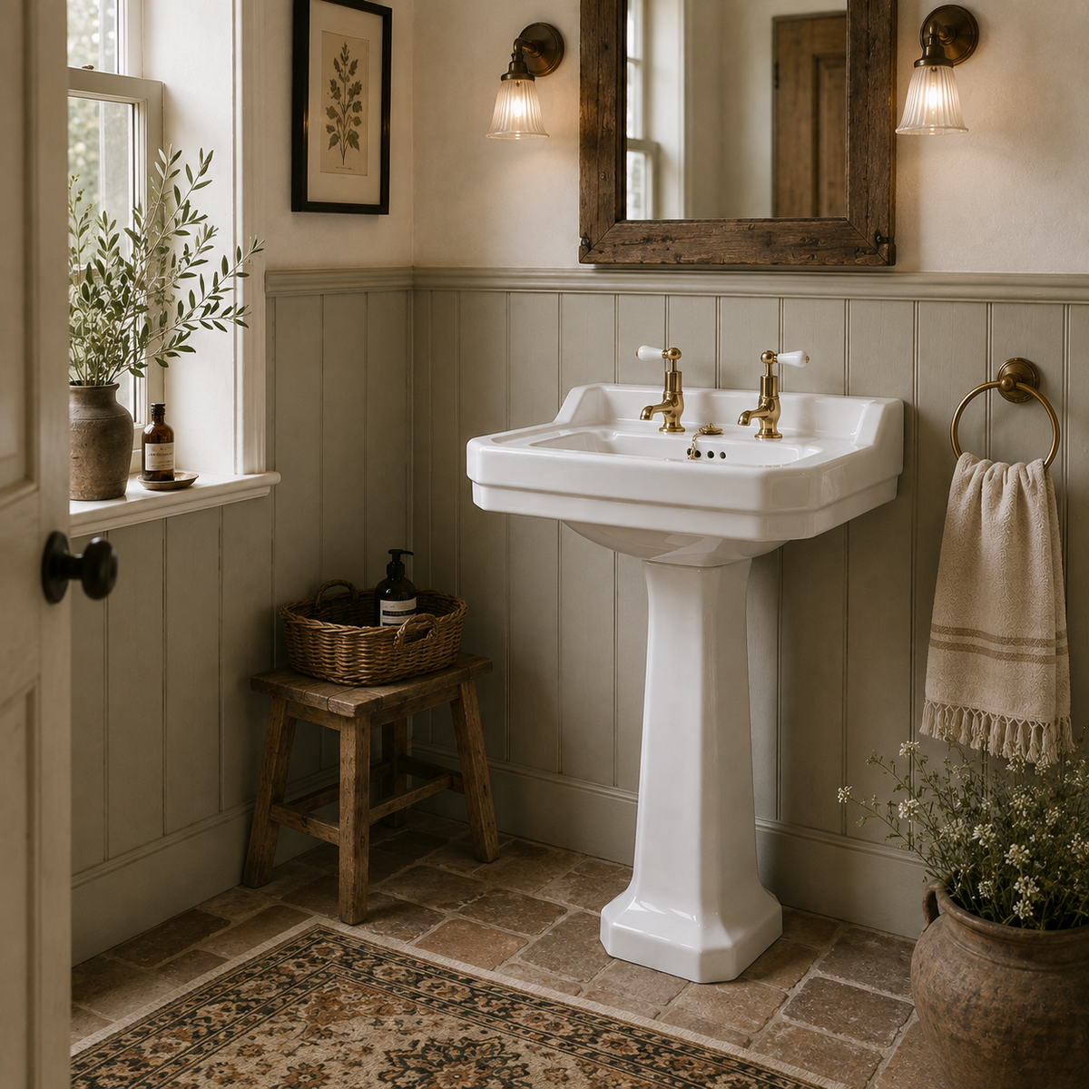 Lancer White Pedestal Bathroom Sink (2 Faucet Hole) - Rutland London (USA)