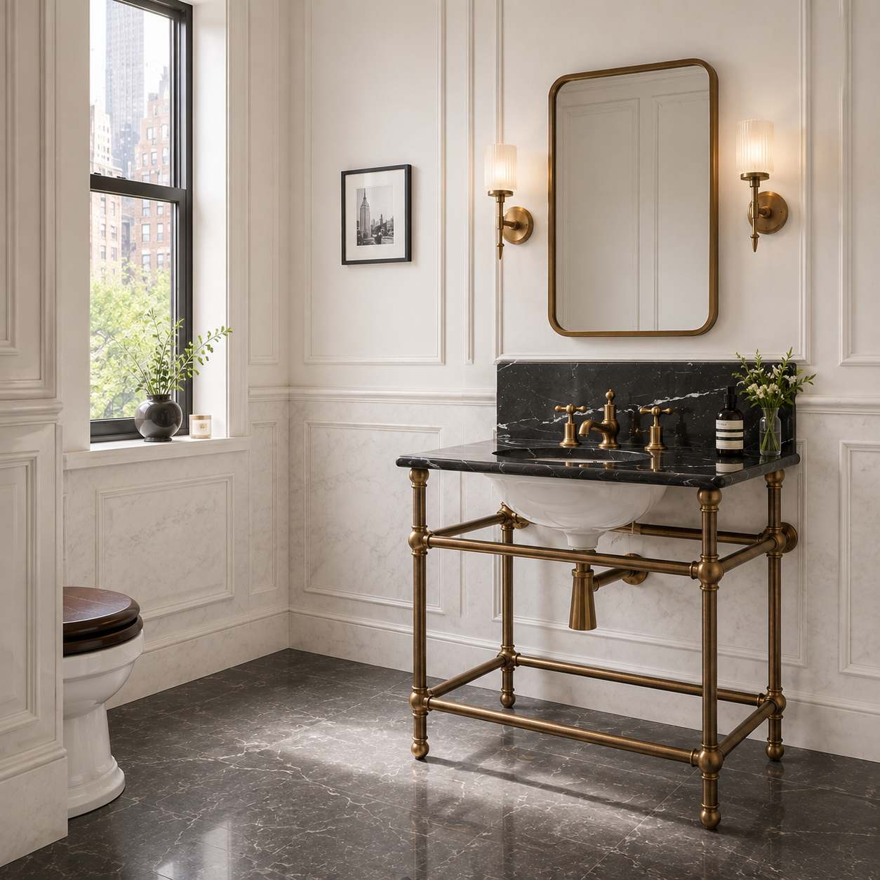 Lloyd Single Brass Console Bathroom Sink (Inc. Marble Top, Upstand & Sink) - Rutland London (USA)