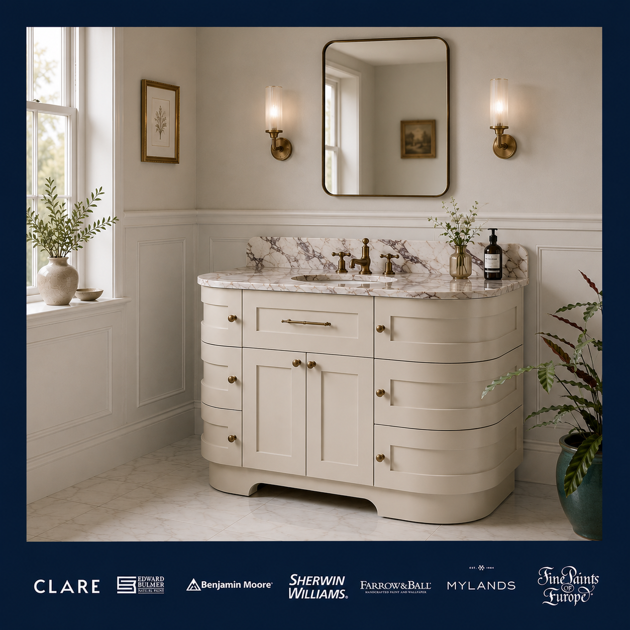 Norfolk Painted Bathroom Vanity (Inc. Marble Top, Upstand & Sink) - Rutland London (USA)