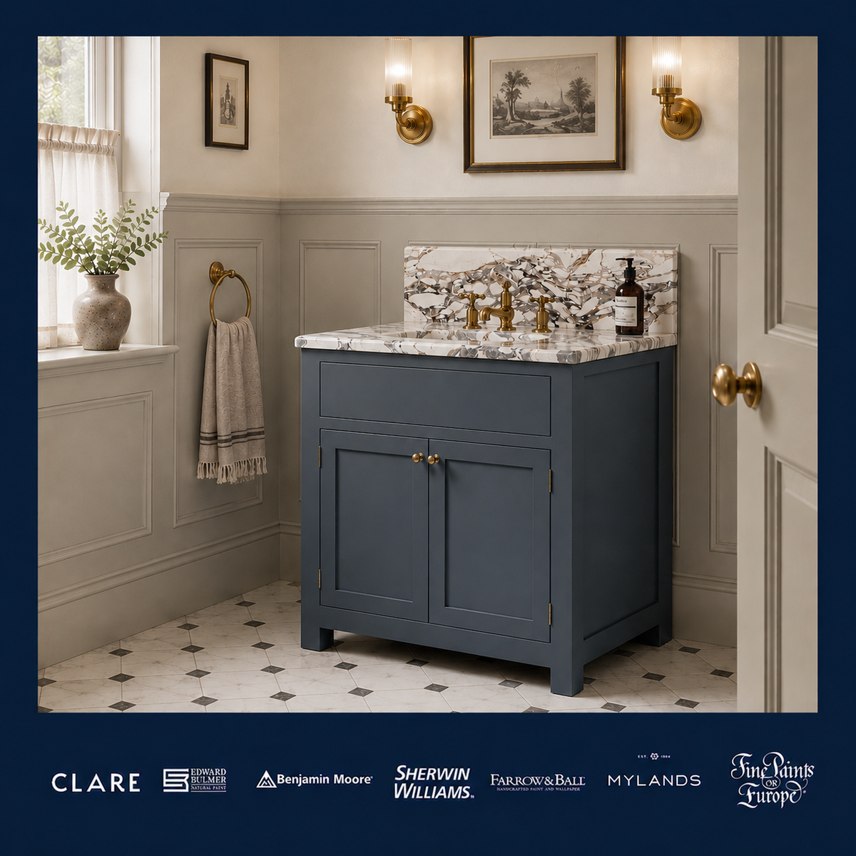 Onslow Painted Bathroom Vanity (Inc. Marble Top, Upstand & Sink) - Rutland London (USA)