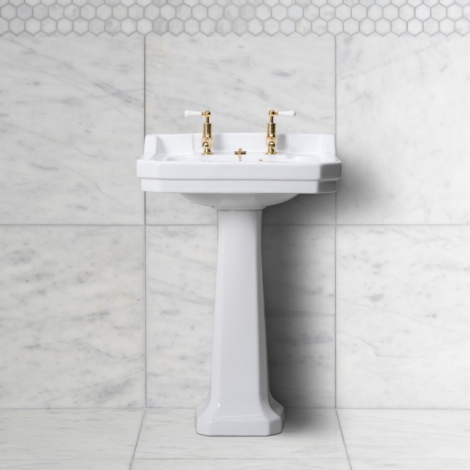 Lancer White Pedestal Bathroom Sink (2 Faucet Hole) - Rutland London (USA)