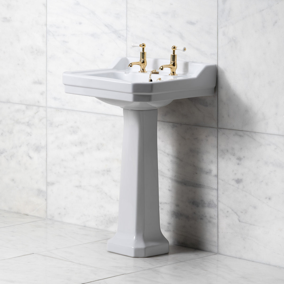 Lancer White Pedestal Bathroom Sink (2 Faucet Hole) - Rutland London (USA)