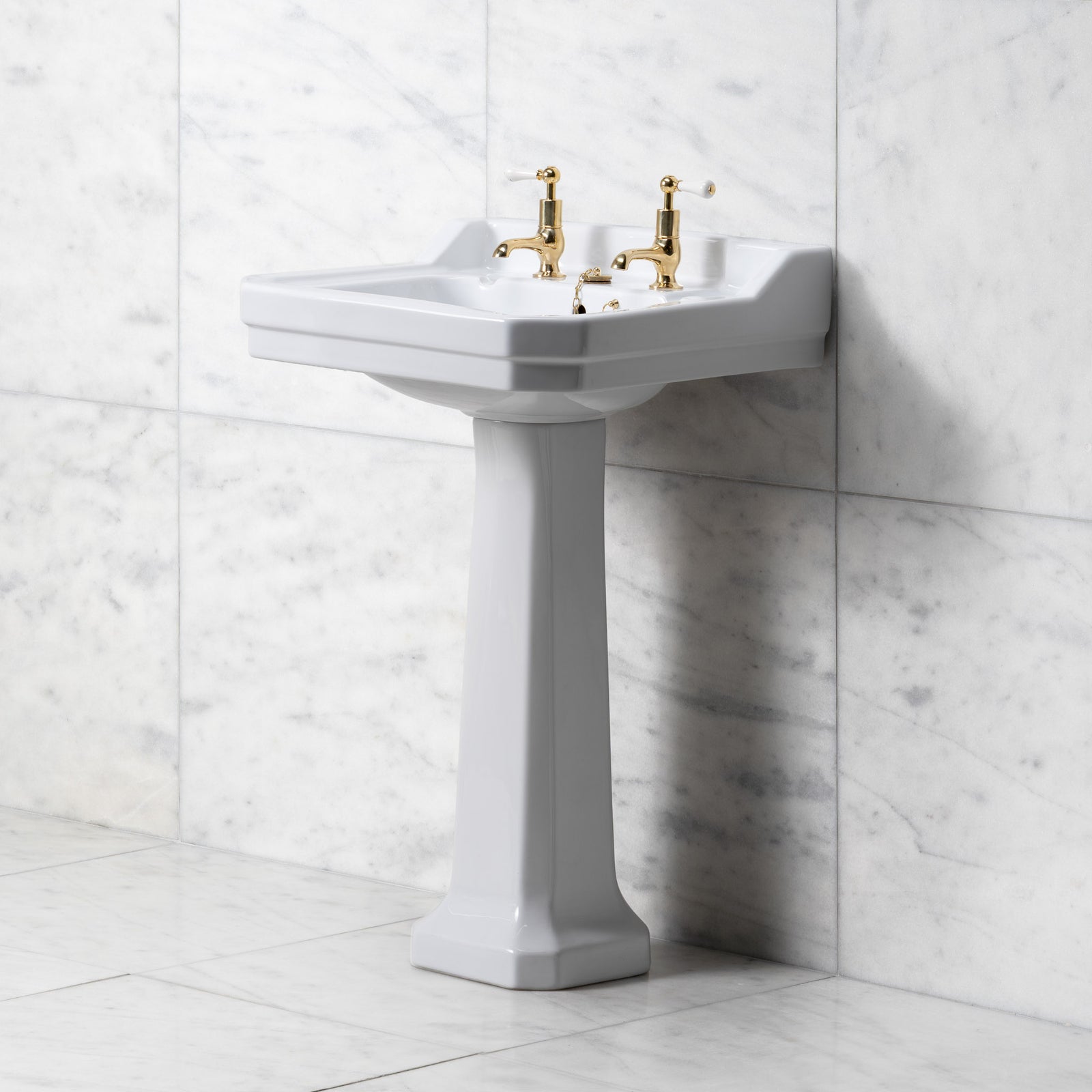 Lancer White Pedestal Bathroom Sink (2 Faucet Hole) - Rutland London (USA)