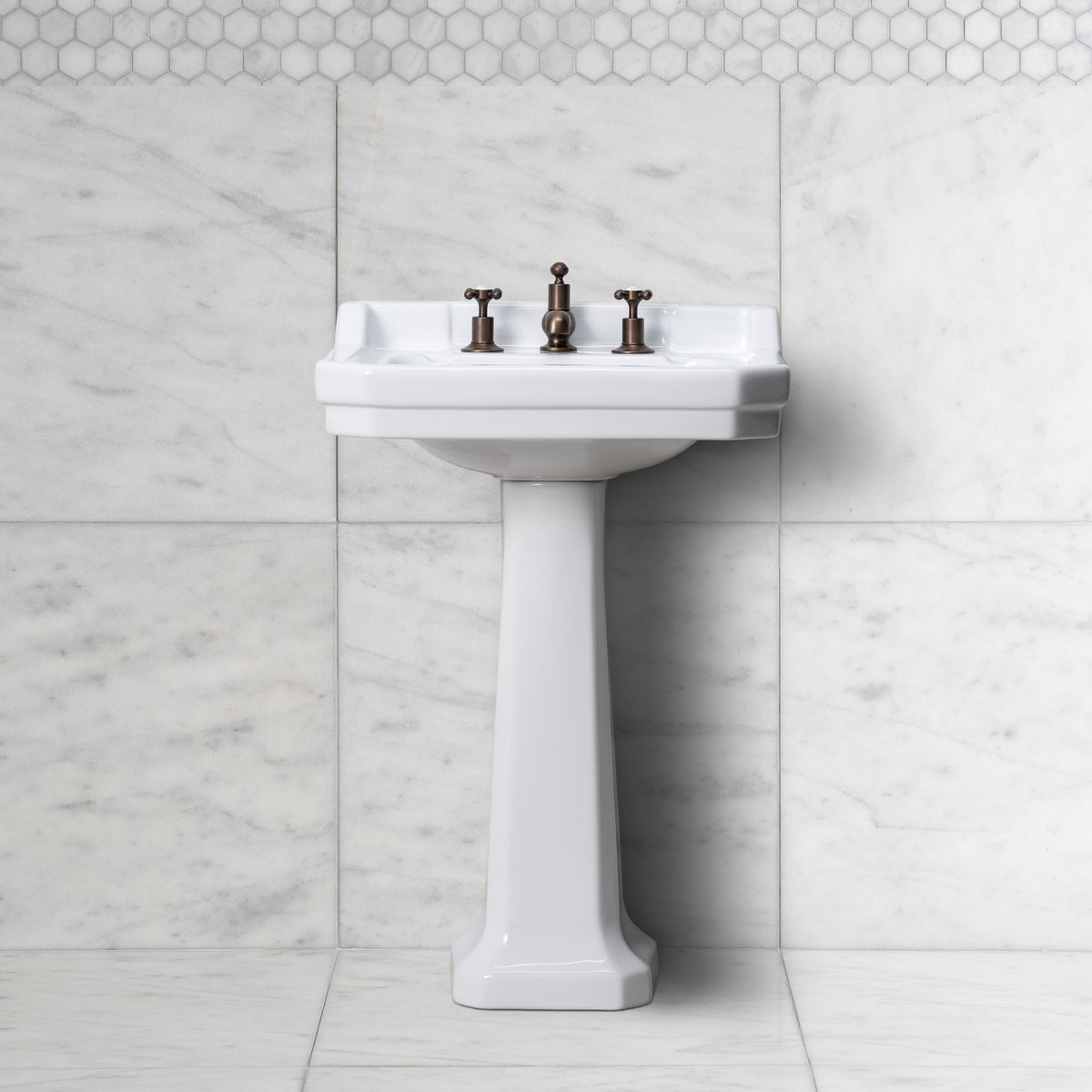 Lancer White Pedestal Bathroom Sink (3 Faucet Hole) - Rutland London (USA)