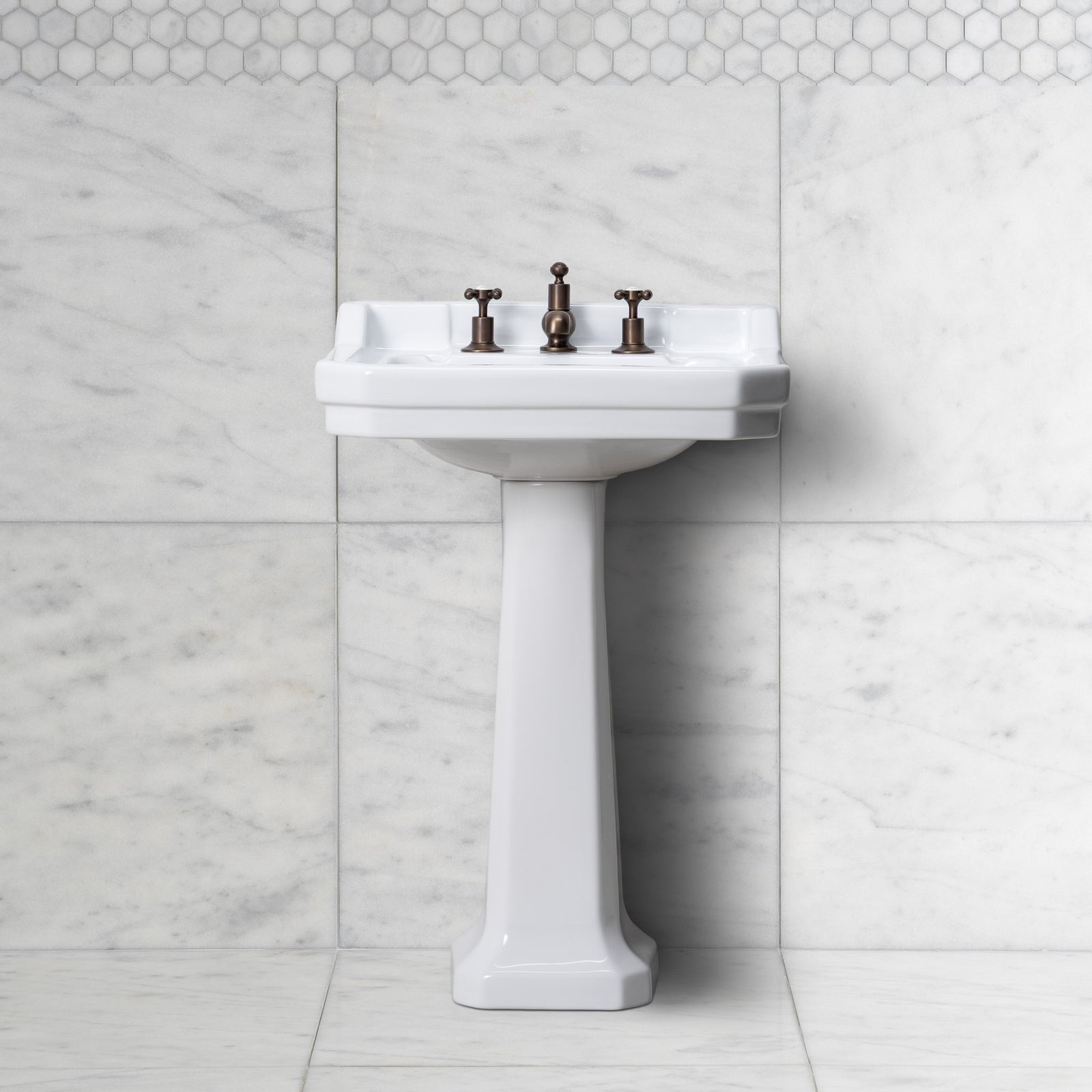 Lancer White Pedestal Bathroom Sink (3 Faucet Hole) - Rutland London (USA)