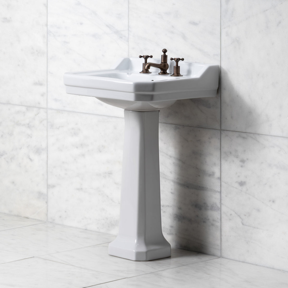 Lancer White Pedestal Bathroom Sink (3 Faucet Hole) - Rutland London (USA)