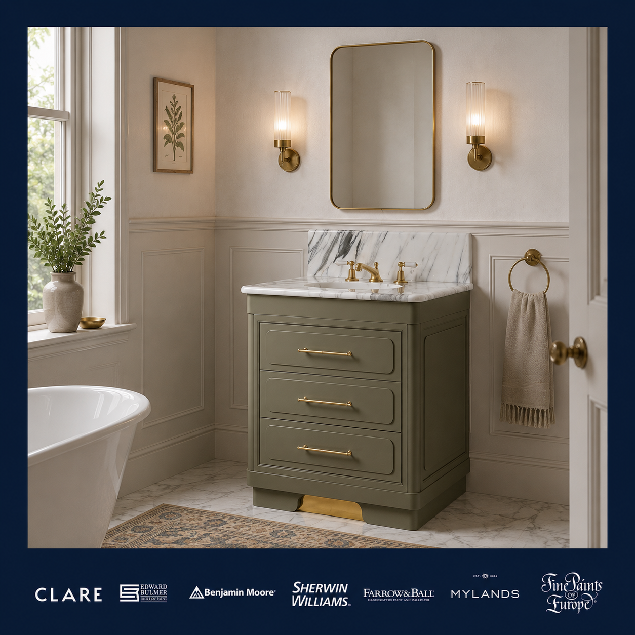 Providence Painted Bathroom Vanity (Inc. Marble Top, Upstand & Sink) - Rutland London
