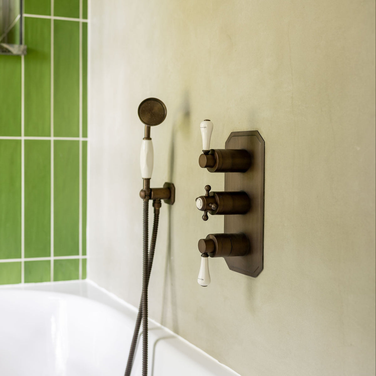 Chesterton Two Function White Ceramic Lever Concealed Thermostatic Shower Valve & Trim - Rutland London (USA)
