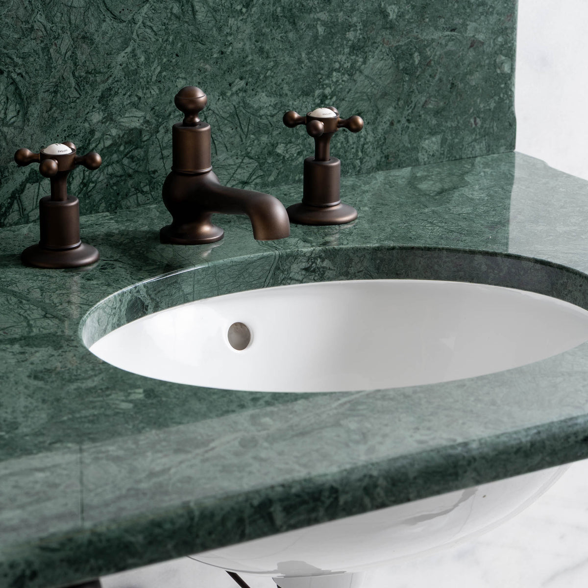 Reliance Double Brass Console Bathroom Sink (Inc. Marble Top, Upstand & Sinks) - Rutland London (USA)