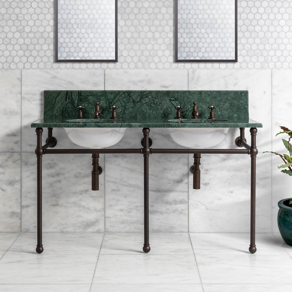 Reliance Double Brass Console Bathroom Sink (Inc. Marble Top, Upstand & Sinks) - Rutland London (USA)