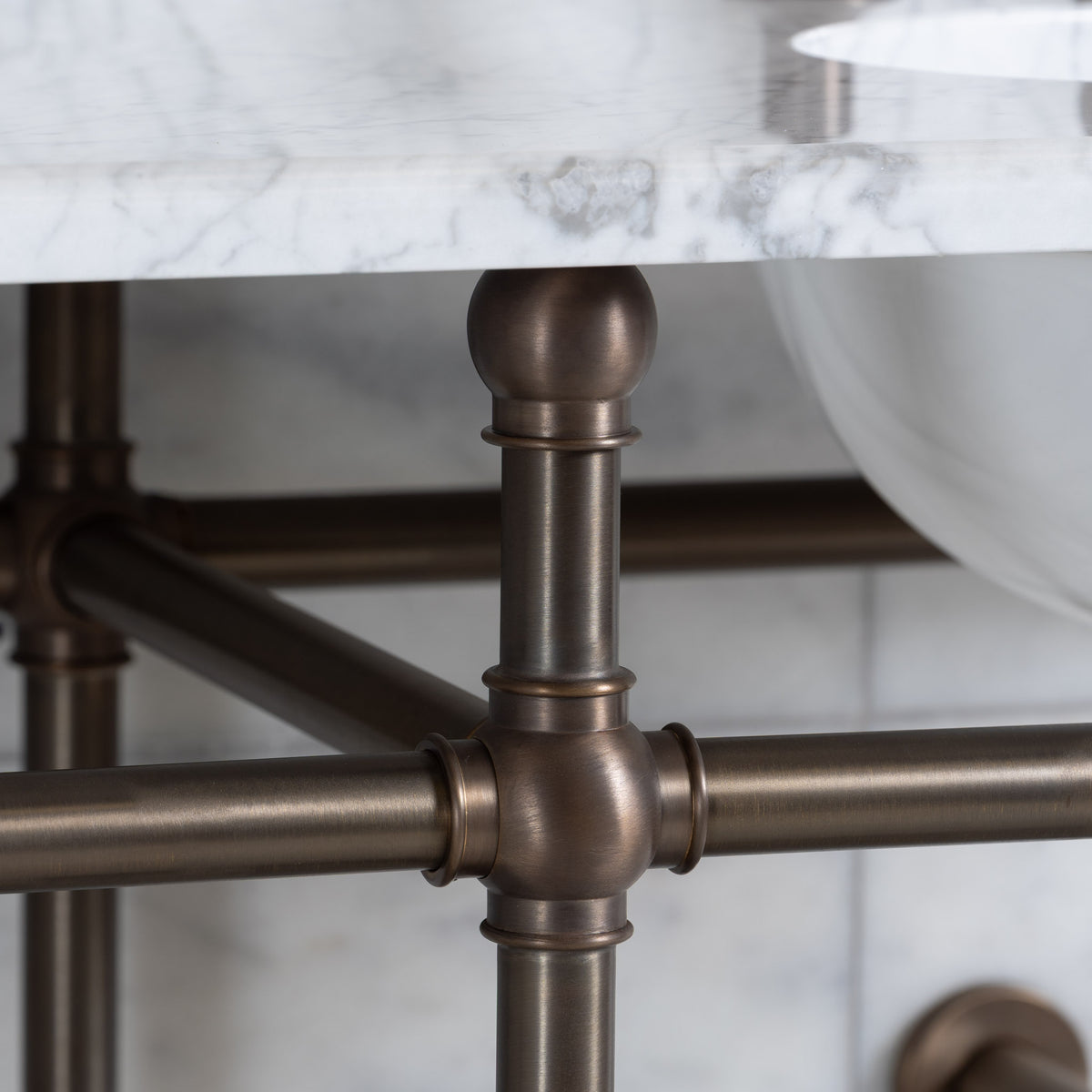 Cadogan Double Brass Console Bathroom Sink (Inc. Marble Top, Upstand, Brass Rack & Sinks) - Rutland London (USA)