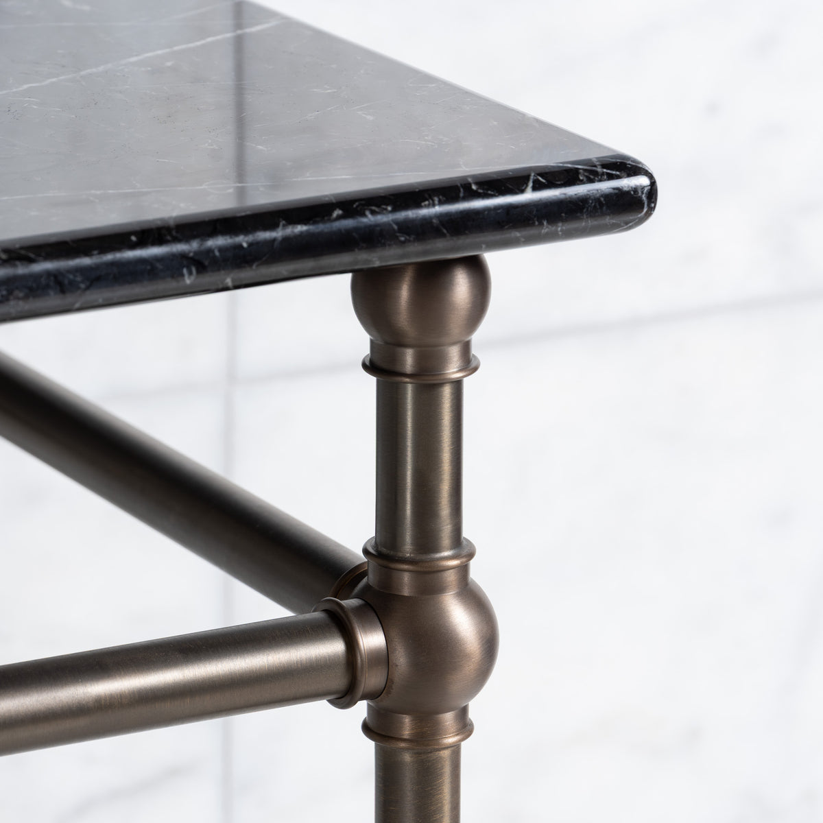 Coleridge Double Brass Console Bathroom Sink (Inc. Marble Top, Upstand, Glass Shelf & Sinks) - Rutland London (USA)