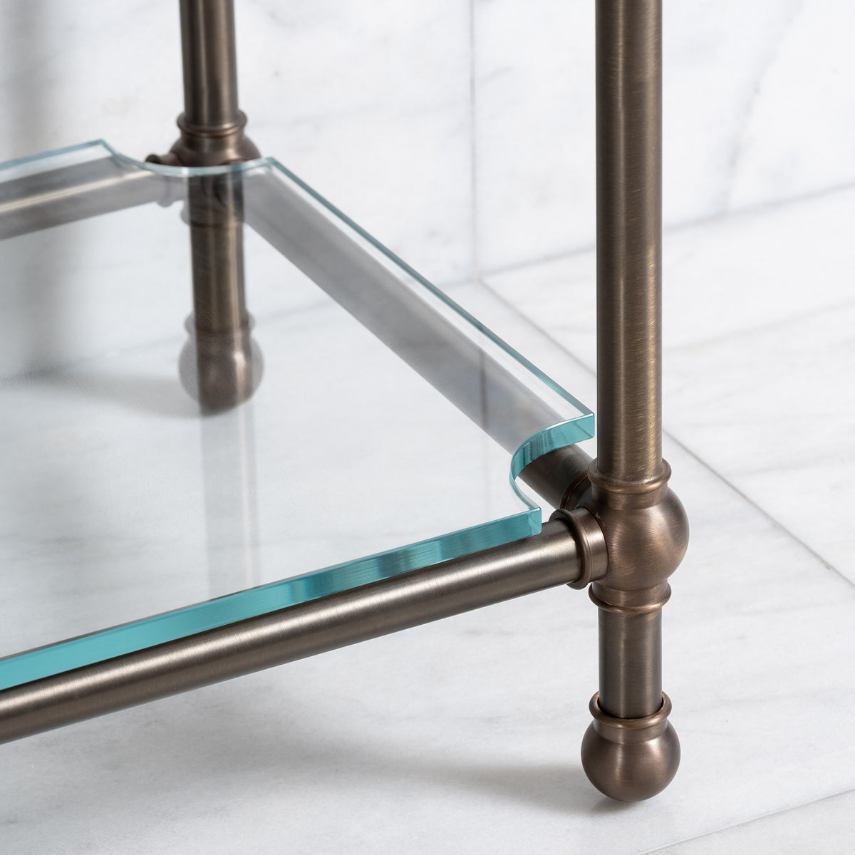 Coleridge Double Brass Console Bathroom Sink (Inc. Marble Top, Upstand, Glass Shelf & Sinks) - Rutland London (USA)