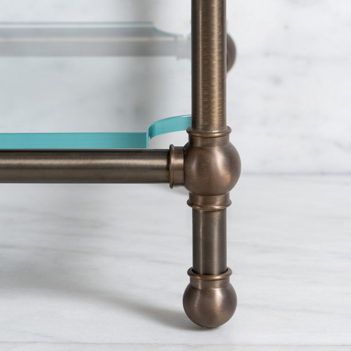 Coleridge Double Brass Console Bathroom Sink (Inc. Marble Top, Upstand, Glass Shelf & Sinks) - Rutland London (USA)