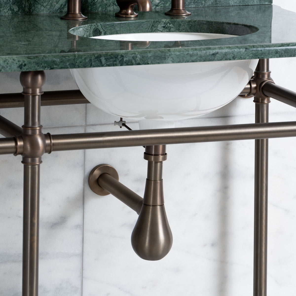 Lloyd Double Brass Console Bathroom Sink (Inc. Marble Top, Upstand & Sinks) - Rutland London (USA)