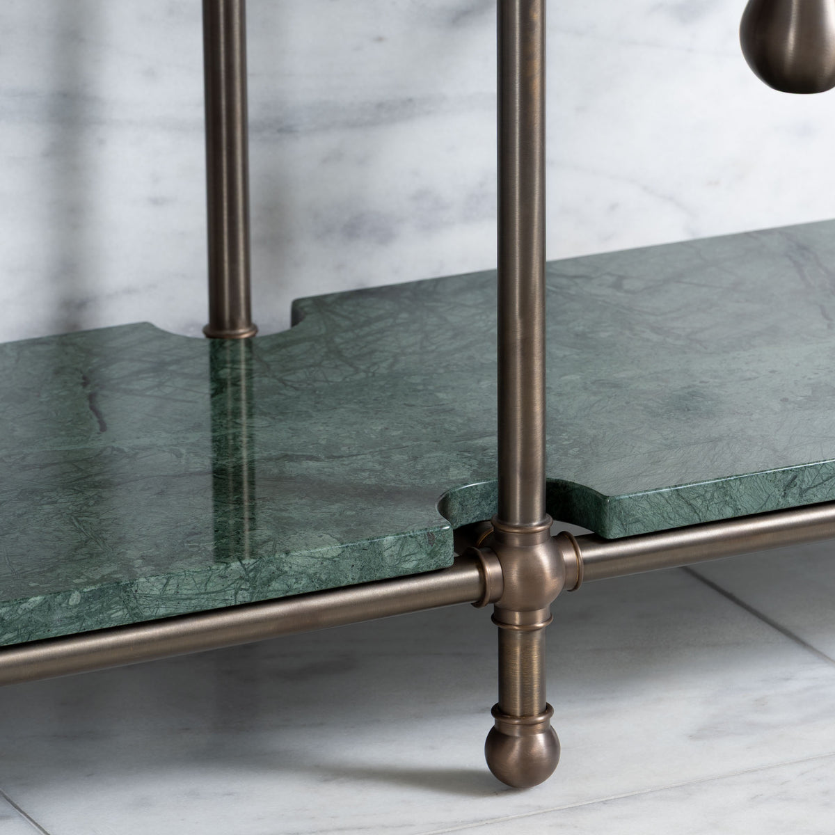 Nevern Double Brass Console Bathroom Sink (Inc. Marble Top, Upstand, Shelf & Sinks) - Rutland London (USA)