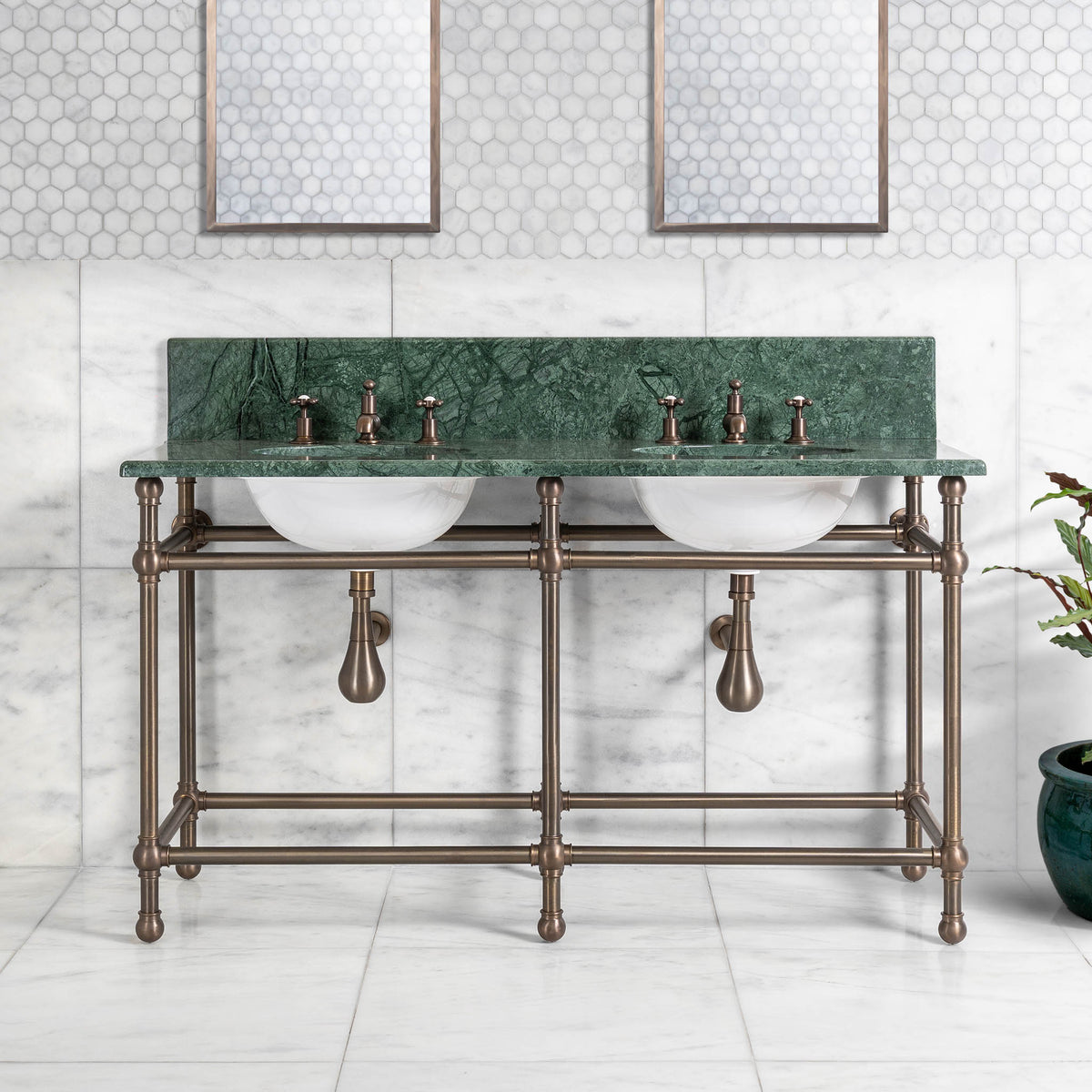 Lloyd Double Brass Console Bathroom Sink (Inc. Marble Top, Upstand & Sinks) - Rutland London (USA)