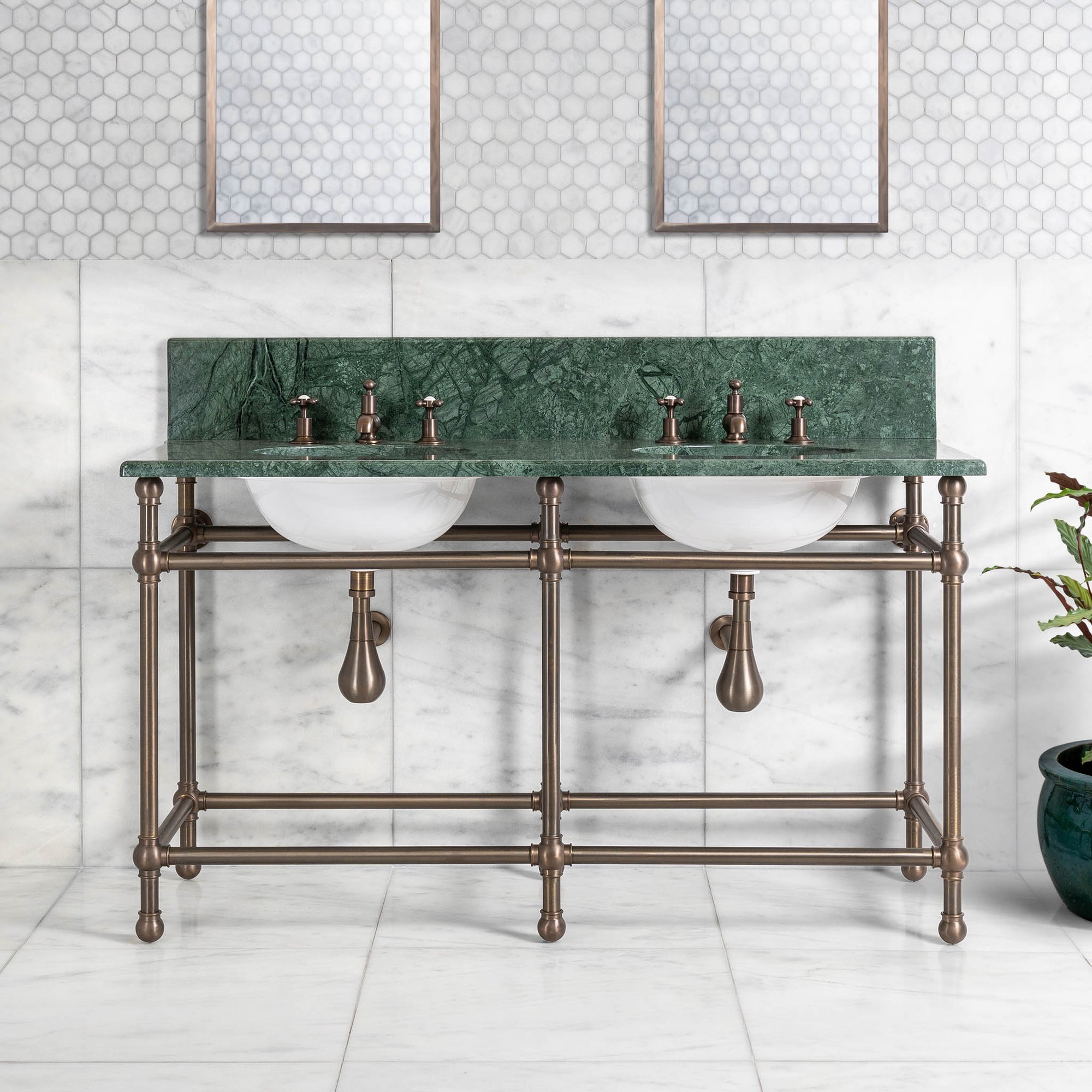 Lloyd Double Brass Console Bathroom Sink (Inc. Marble Top, Upstand & Sinks) - Rutland London (USA)