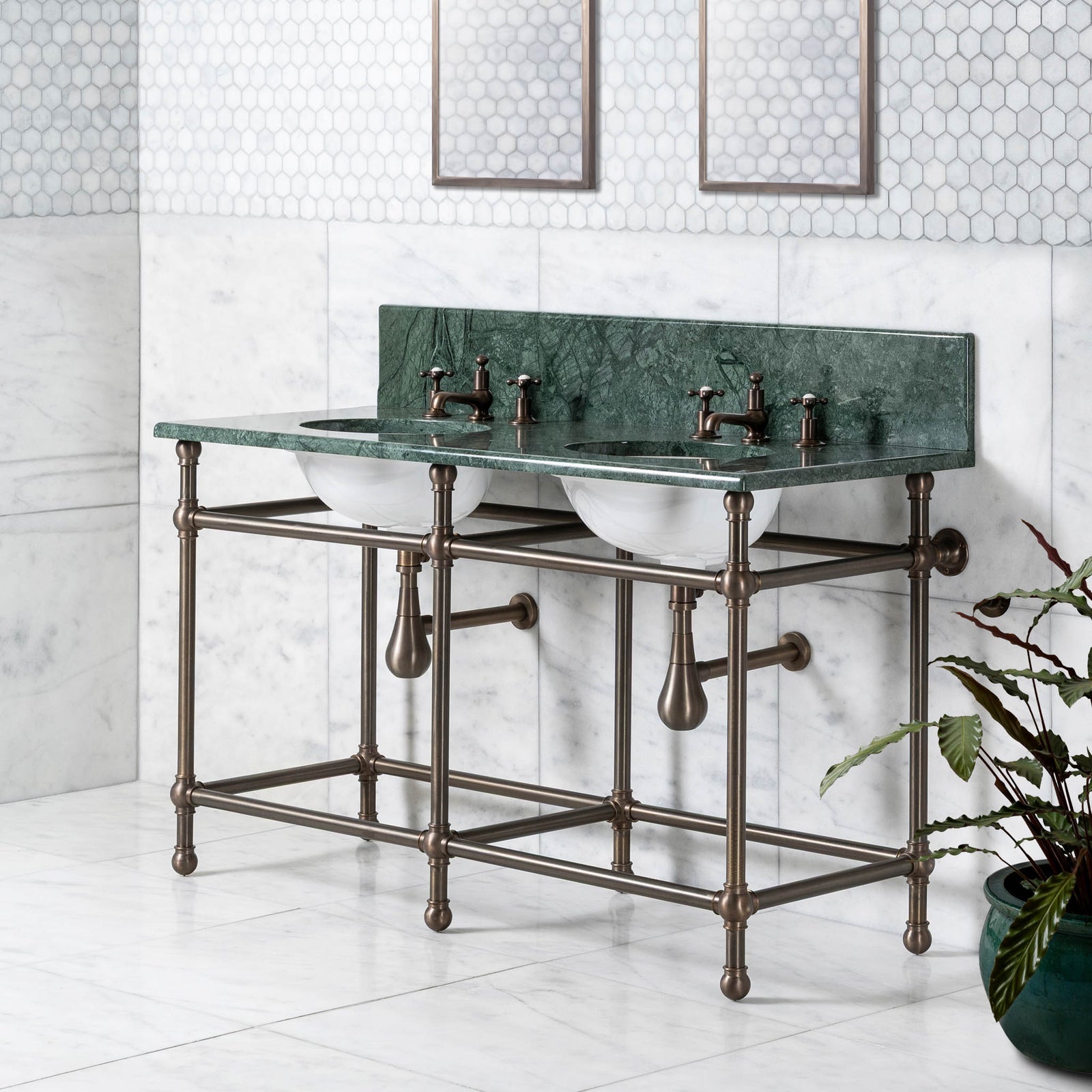 Lloyd Double Brass Console Bathroom Sink (Inc. Marble Top, Upstand & Sinks) - Rutland London (USA)