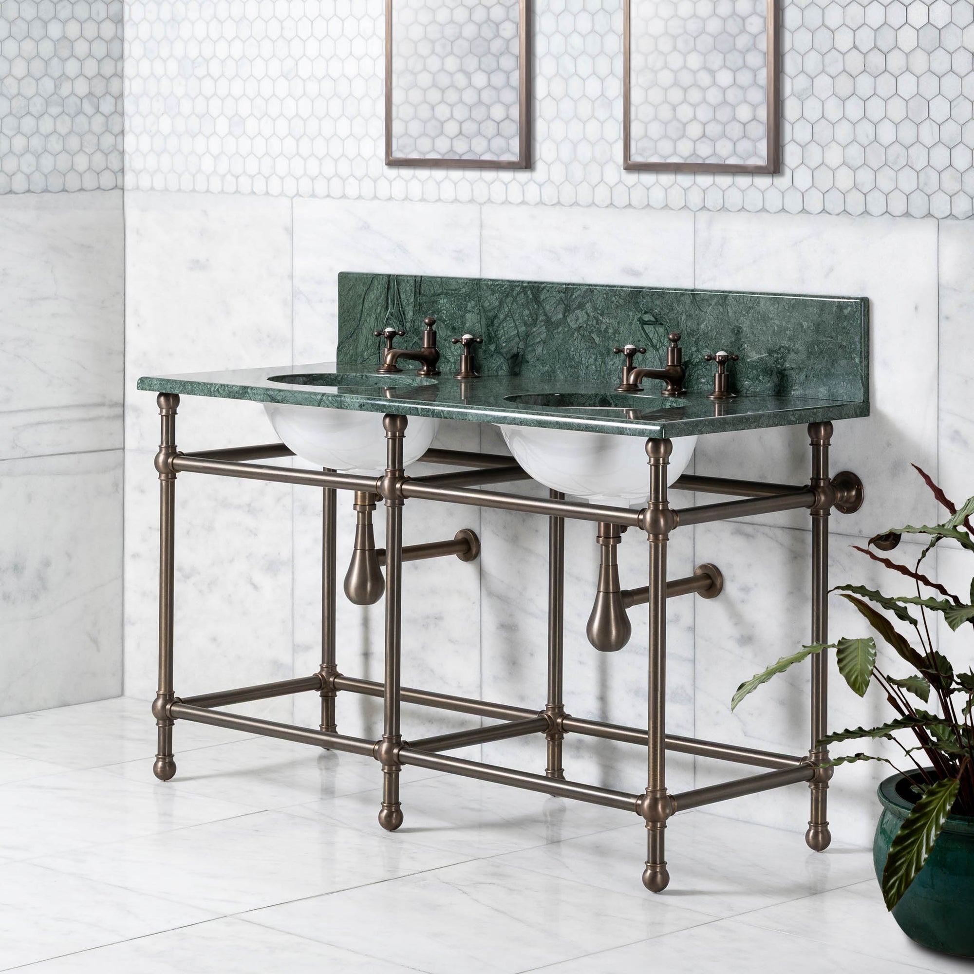 Lloyd Double Brass Console Bathroom Sink (Inc. Marble Top, Upstand & Sinks) - Rutland London (USA)