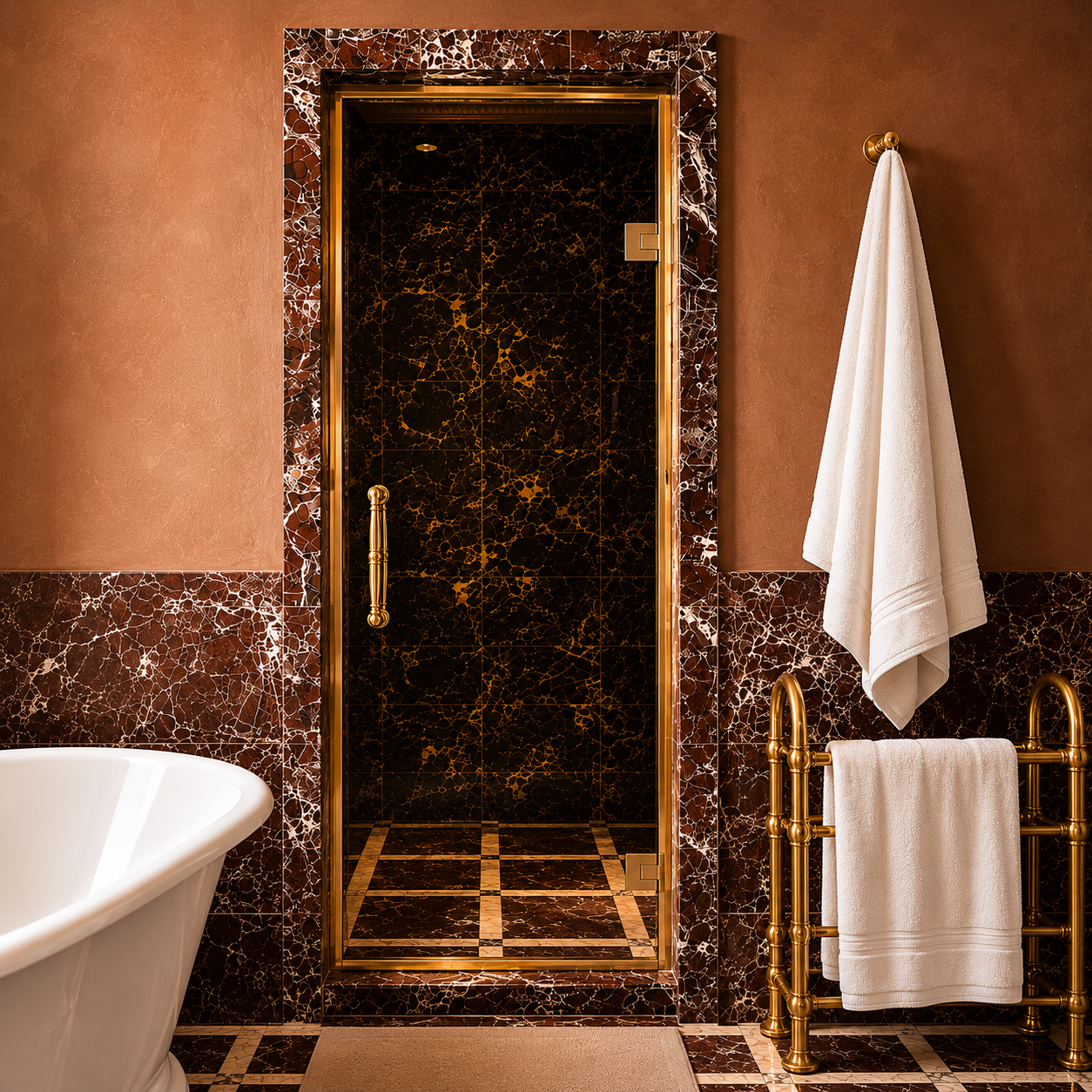 Bedford Semi-Framed Brass Recessed Shower Door Componentry Kit (Excluding Glass) - Rutland London (USA)