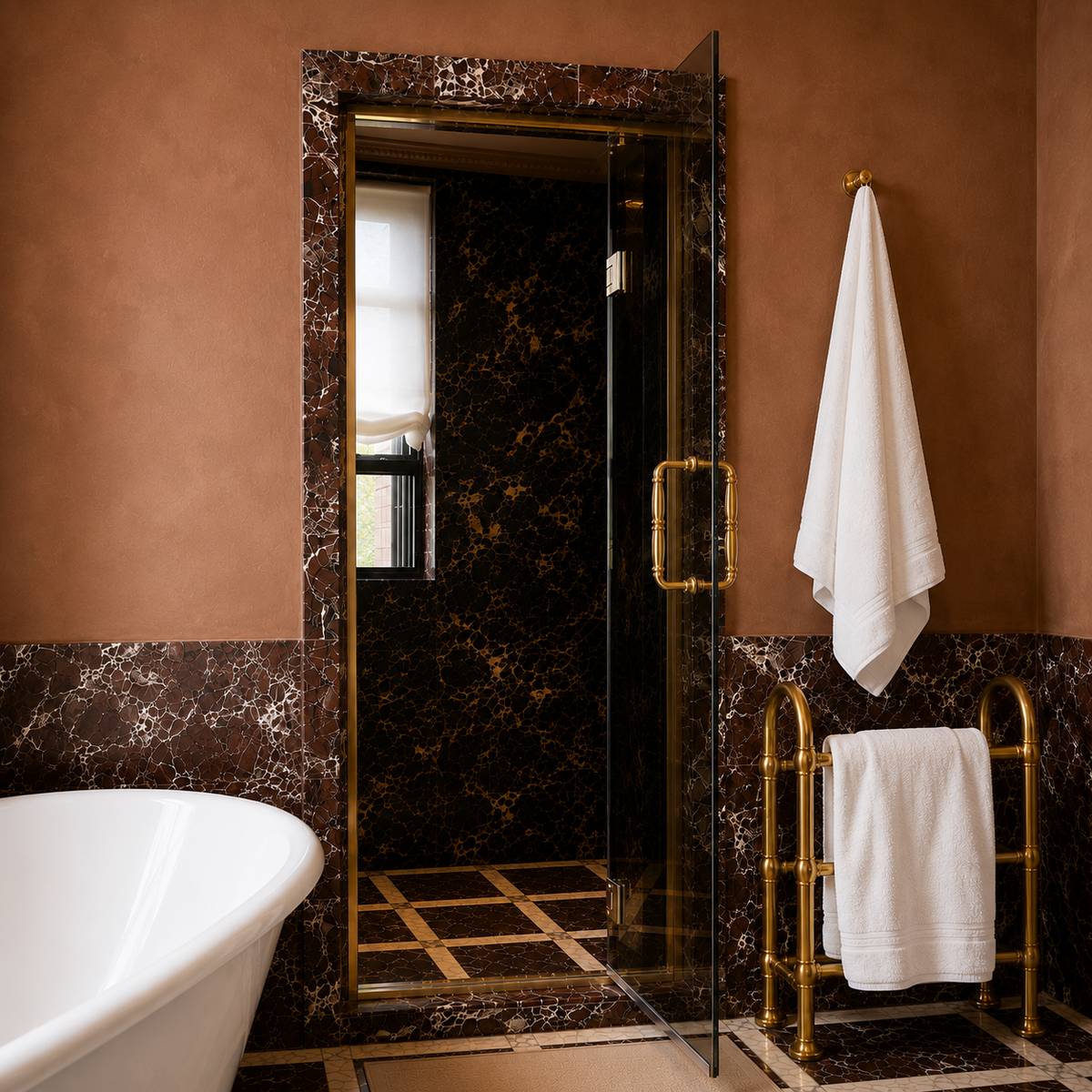 Bedford Semi-Framed Brass Recessed Shower Door Componentry Kit (Excluding Glass) - Rutland London (USA)