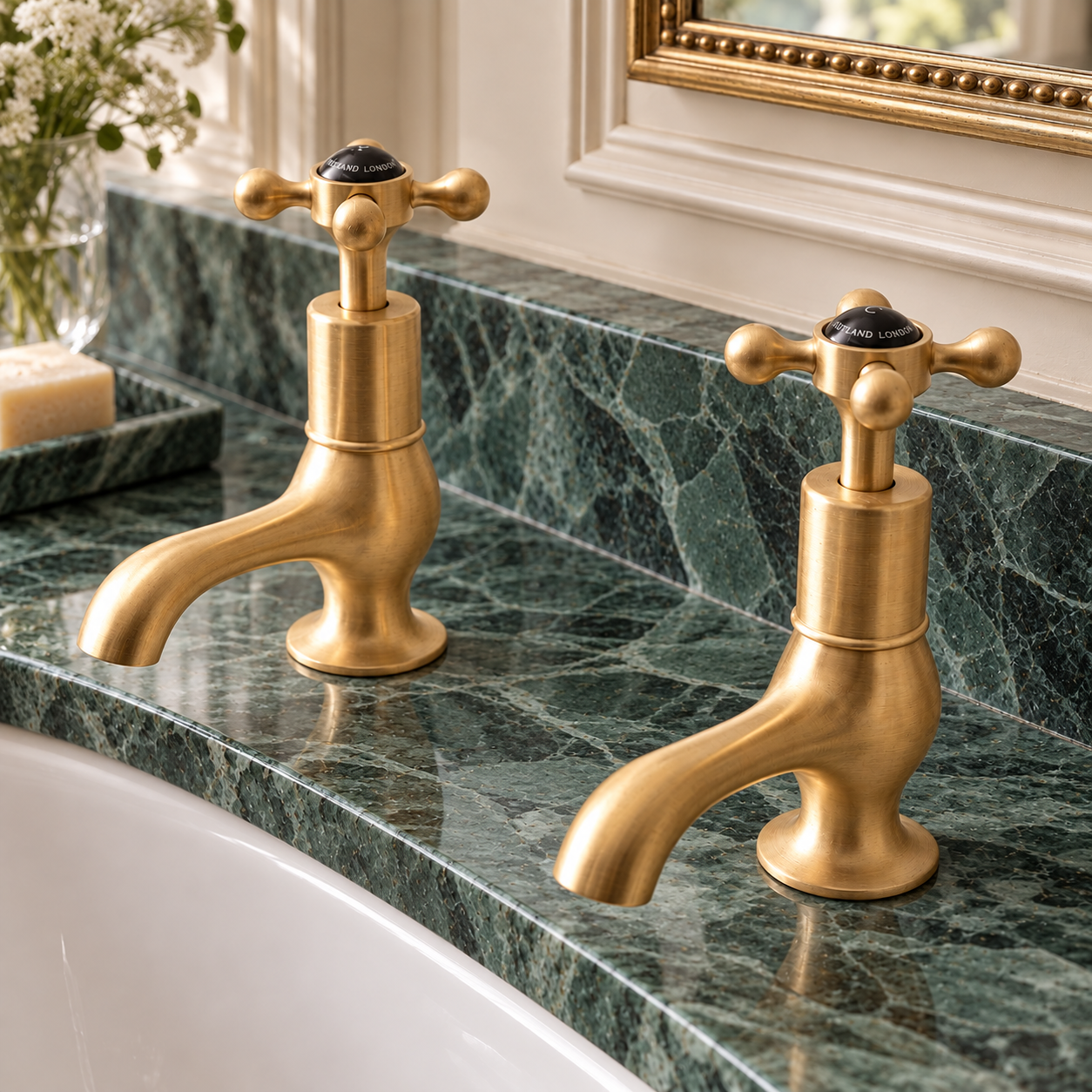 Rectory Black Ceramic Cross Handle Single Hole Pillar Tap Bathroom Sink Faucets - Rutland London (USA)