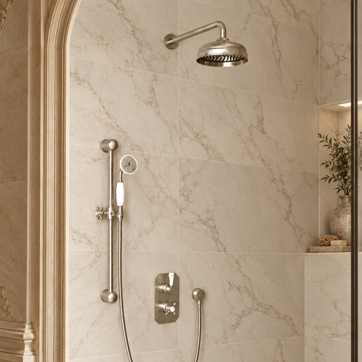 Rochester White Ceramic Lever & Cleaver Telephone Handset Concealed Thermostatic Shower Set - Rutland London (USA)