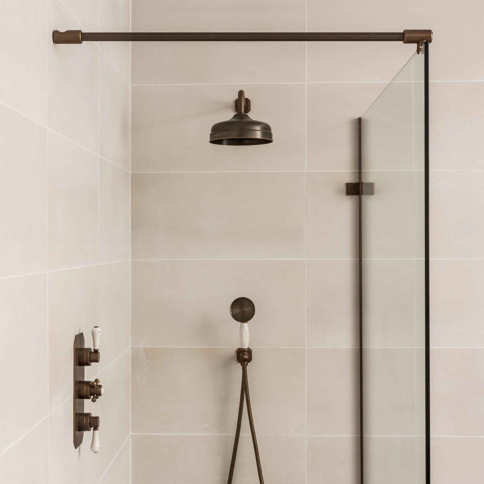 Thornton White Ceramic Lever & Cleaver Telephone Handset Concealed Thermostatic Shower Set - Rutland London (USA)