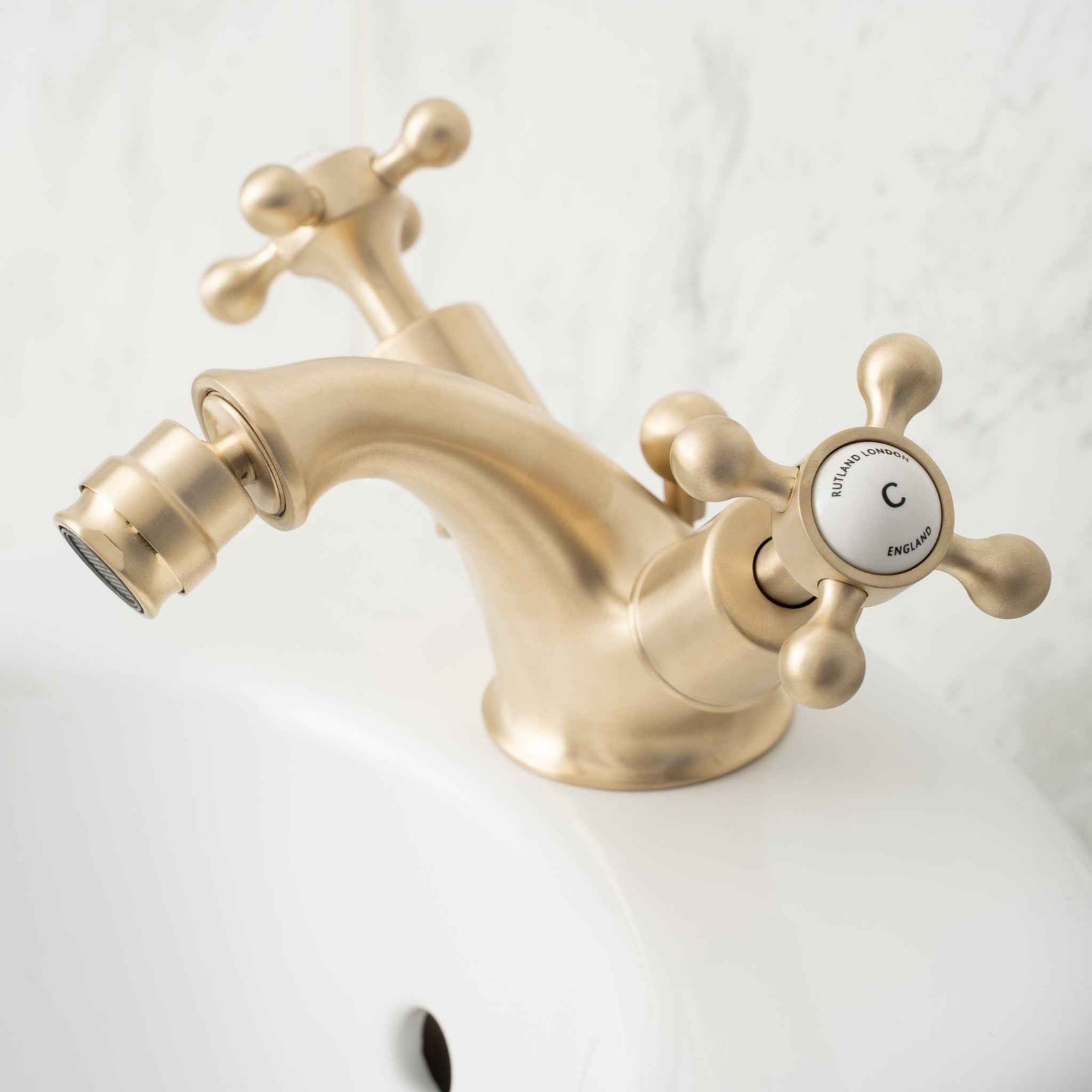 Ecclestone White Cross Handle Single Hole Bathroom Bidet Faucet - Rutland London (USA)