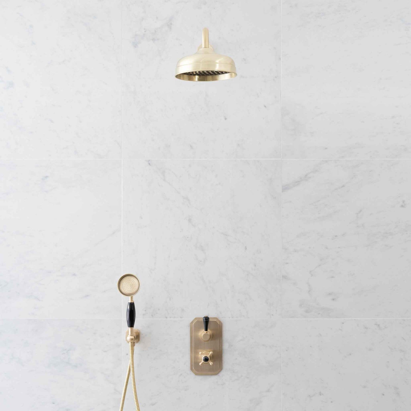 Wellington Black Ceramic Lever & Cleaver Telephone Handset Concealed Thermostatic Shower Set - Rutland London (USA)