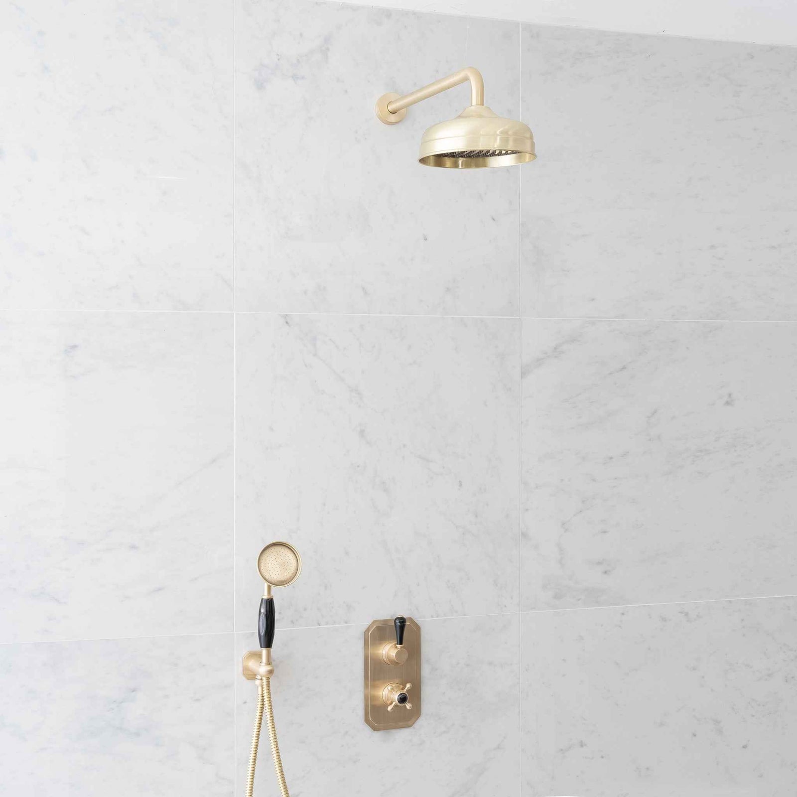 Wellington Black Ceramic Lever & Cleaver Telephone Handset Concealed Thermostatic Shower Set - Rutland London (USA)