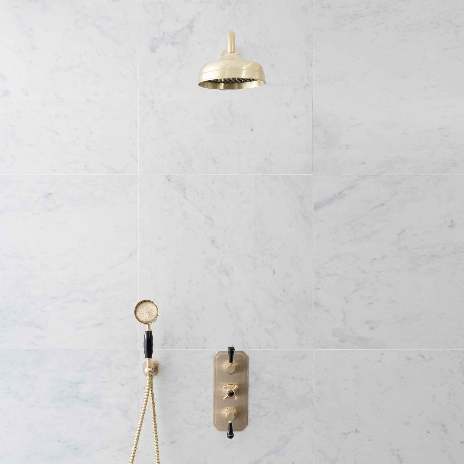 Thornton Black Ceramic Lever & Cleaver Telephone Handset Concealed Thermostatic Shower Set - Rutland London (USA)