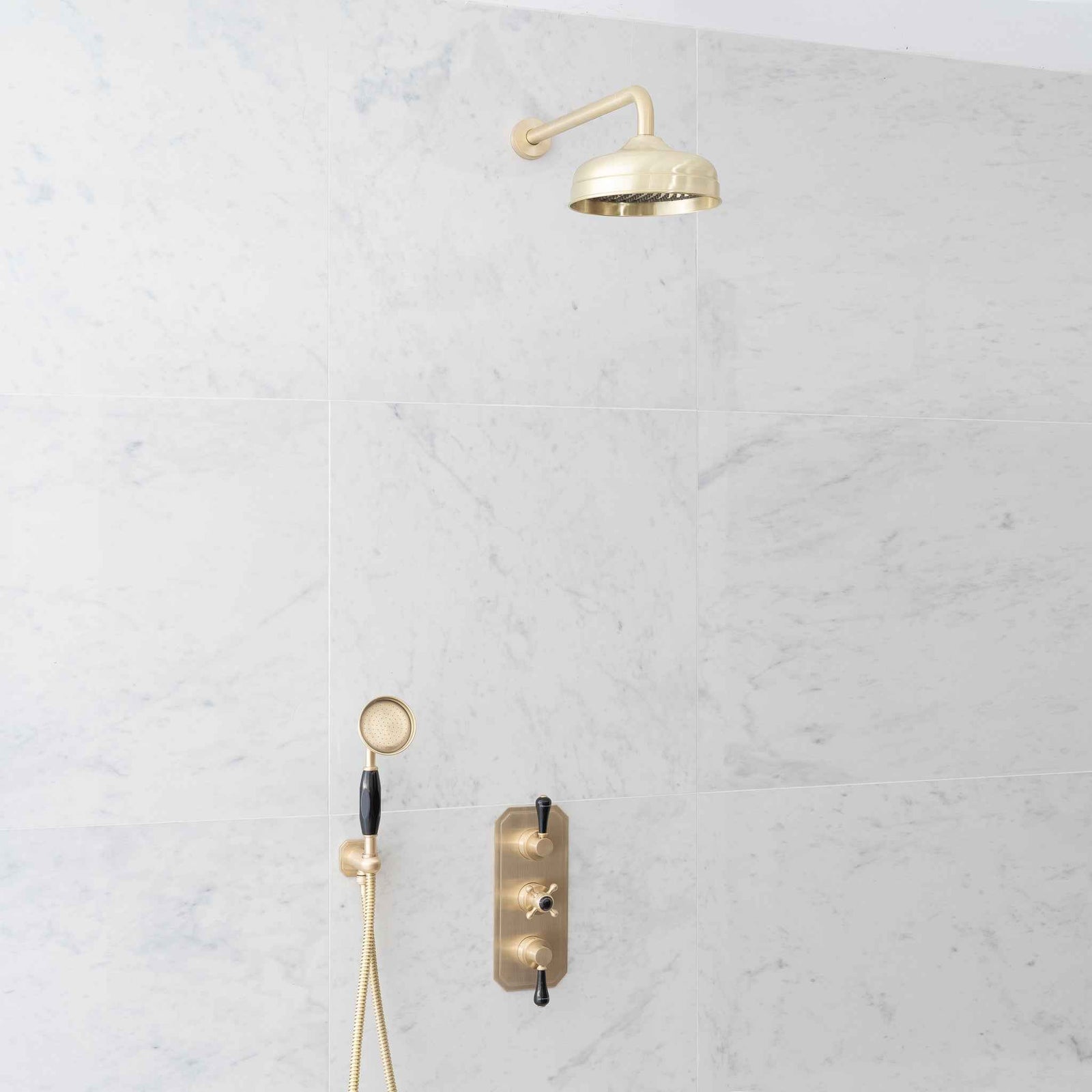 Thornton Black Ceramic Lever & Cleaver Telephone Handset Concealed Thermostatic Shower Set - Rutland London (USA)