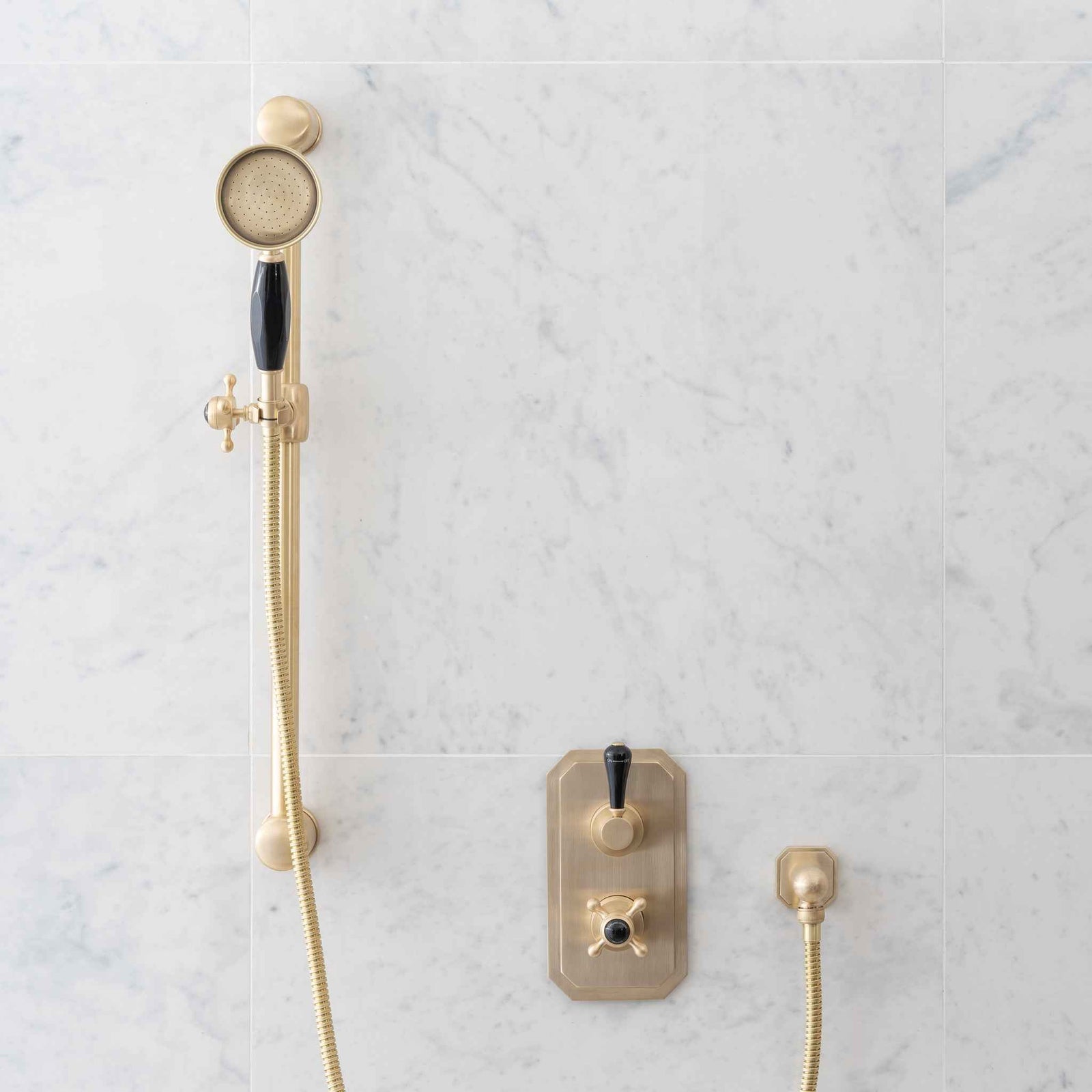 Highbury Black Ceramic Lever & Cleaver Telephone Handset Concealed Thermostatic Shower Set - Rutland London (USA)