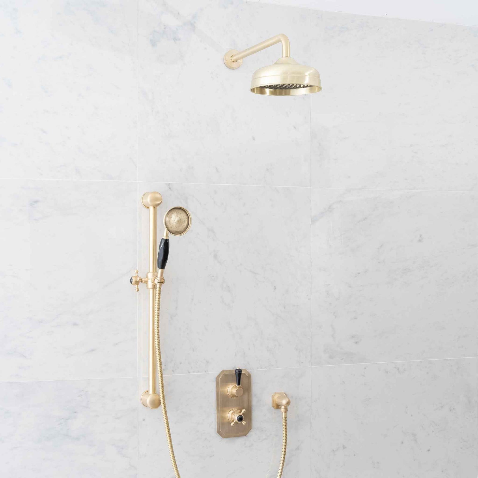 Rochester Black Ceramic Lever & Cleaver Telephone Handset Concealed Thermostatic Shower Set - Rutland London (USA)