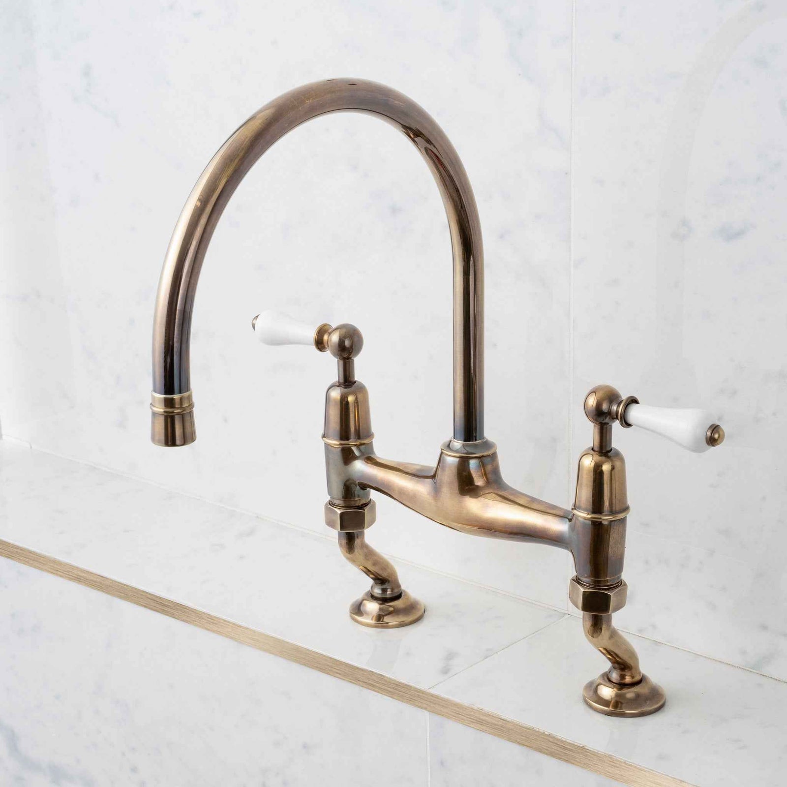 Gibson White Ceramic Lever Swan Neck Two Hole Kitchen Sink Faucet - Rutland London (USA)