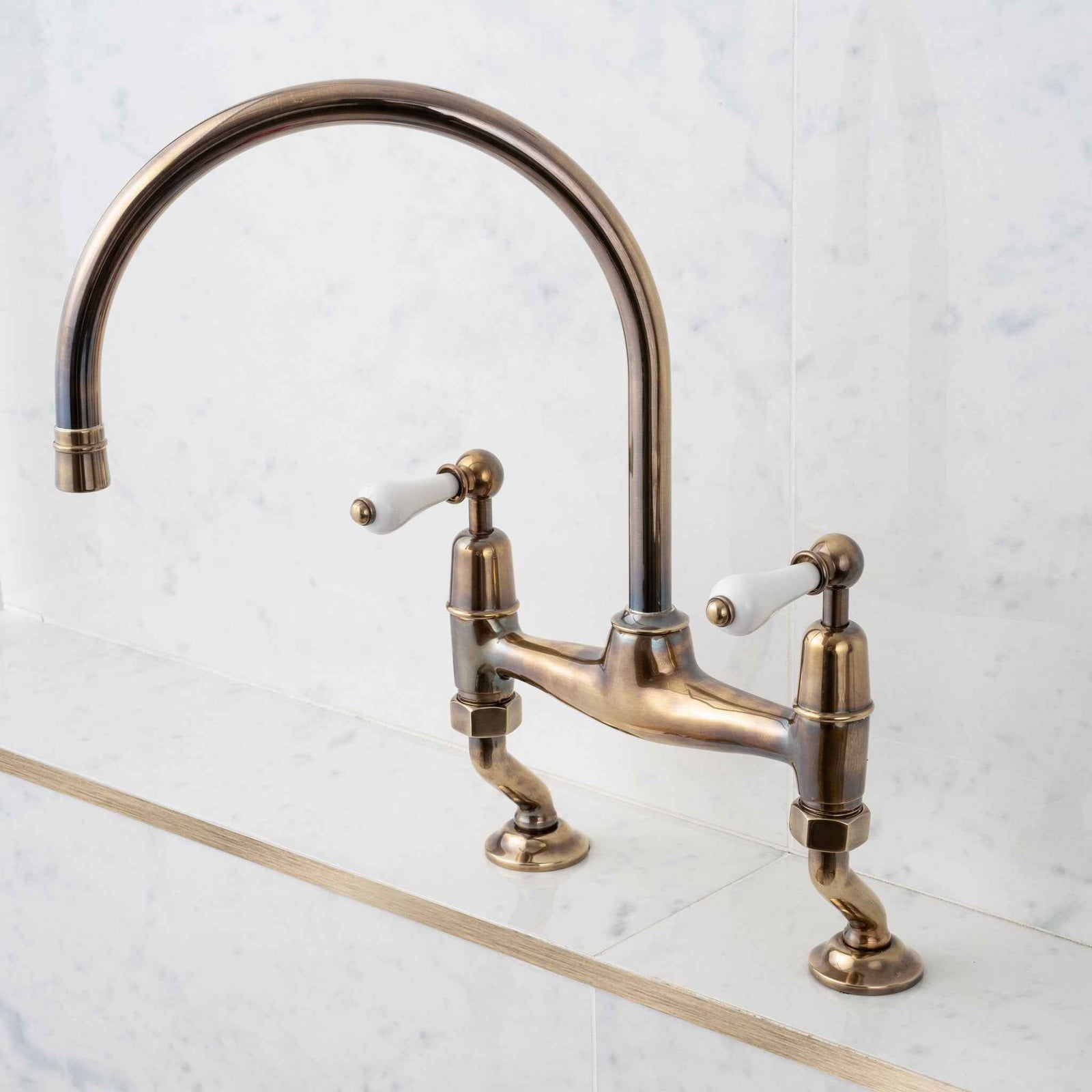 Gibson White Ceramic Lever Swan Neck Two Hole Kitchen Sink Faucet - Rutland London (USA)