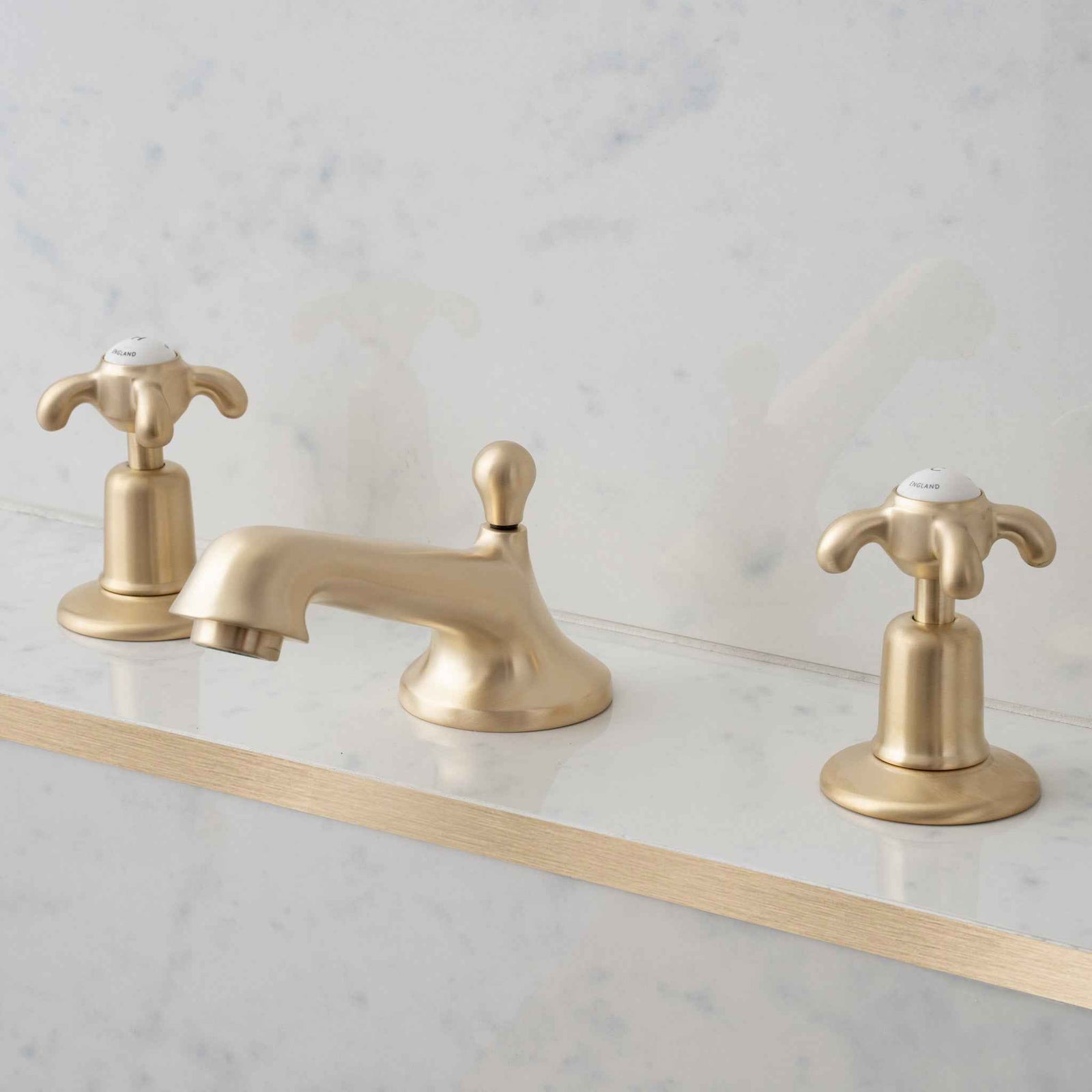 Westcroft White Ceramic Cross Handle Three Hole Bathroom Sink Faucet - Rutland London (USA)