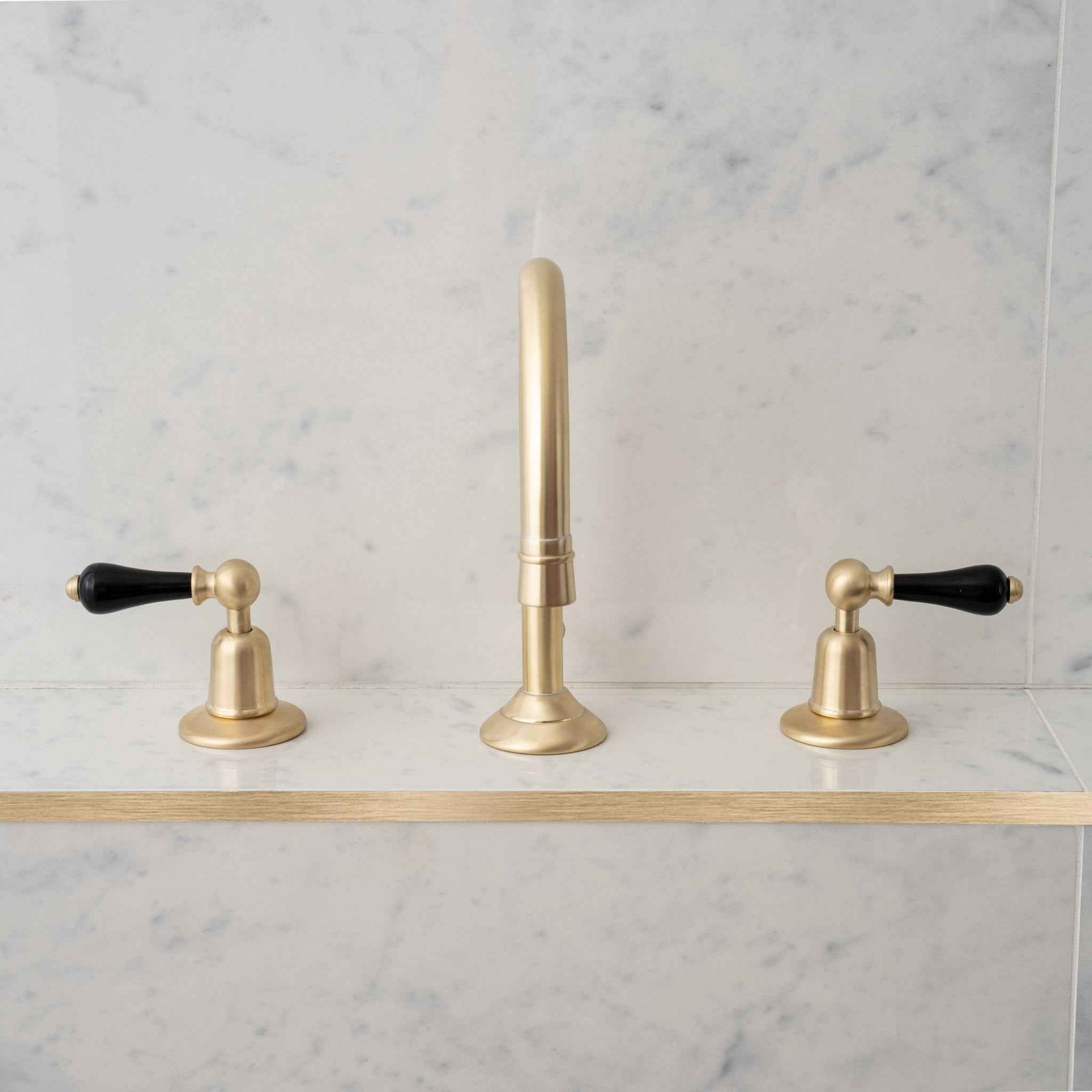 Monkwell Black Ceramic Lever Swan Neck Three Hole Bathroom Sink Faucet - Rutland London (USA)