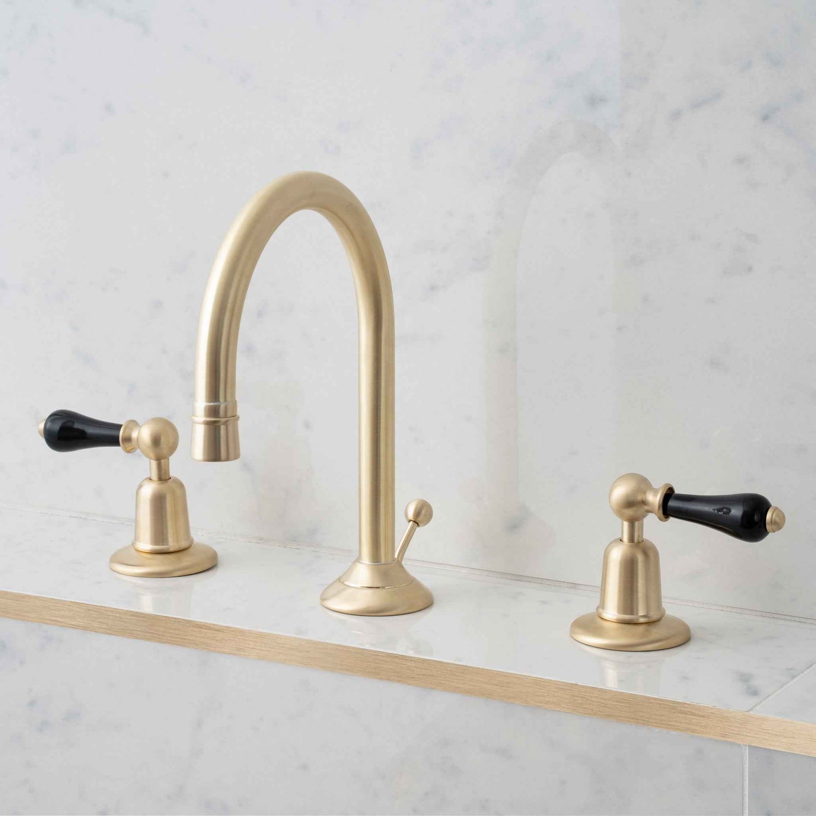 Monkwell Black Ceramic Lever Swan Neck Three Hole Bathroom Sink Faucet - Rutland London (USA)